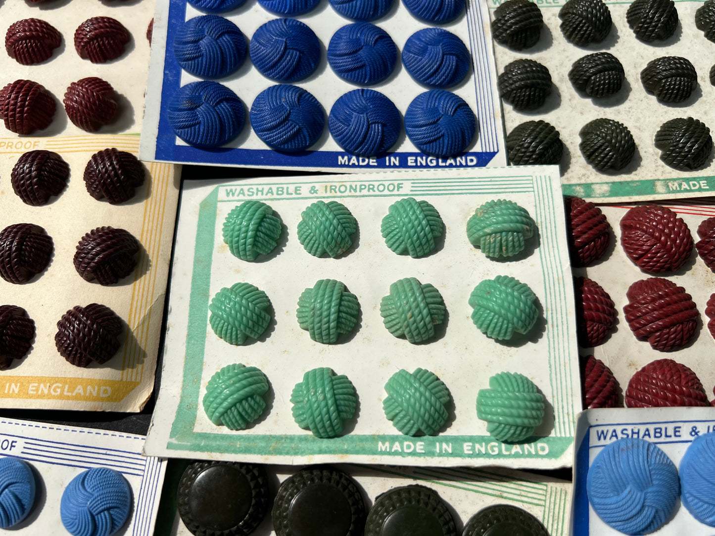 15 Sheets of Colourful 1940s Made in England Bakelite and Catalin Buttons