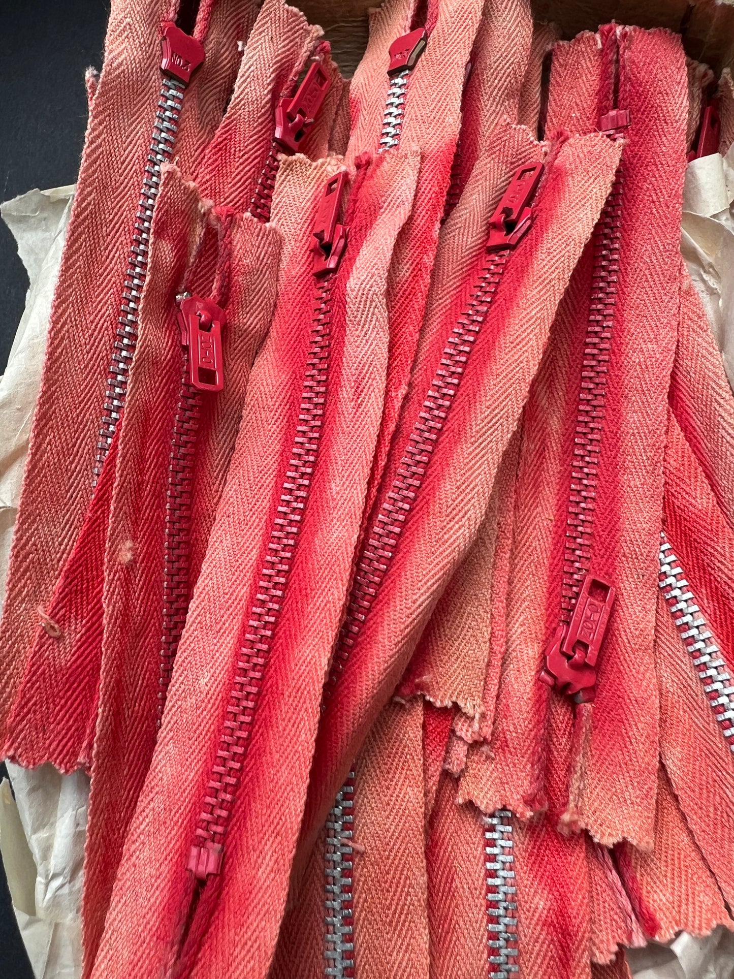 47 Vintage 4" Faded Red Metal Teeth Zips