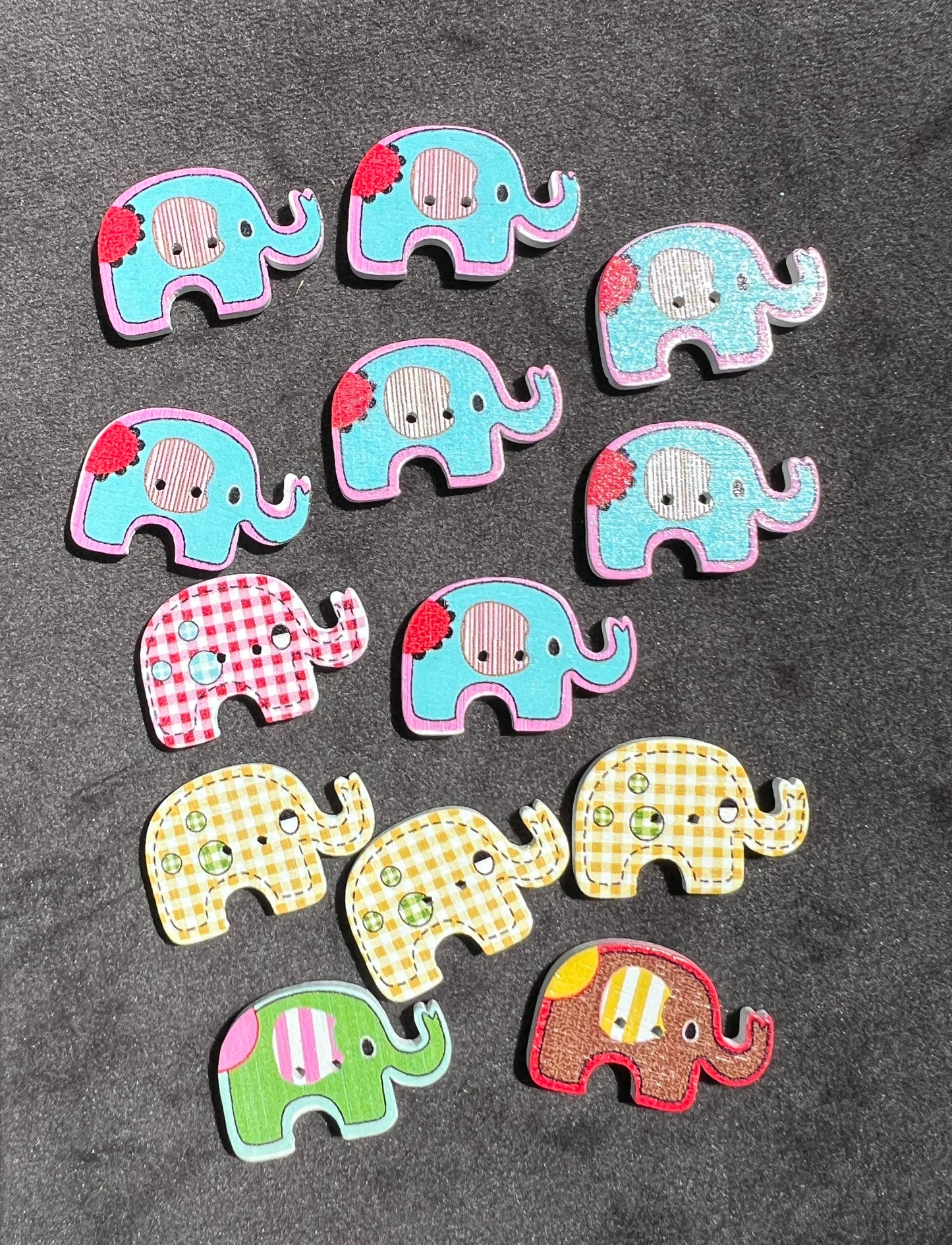 Job Lot of 13 Wooden Elephant Buttons