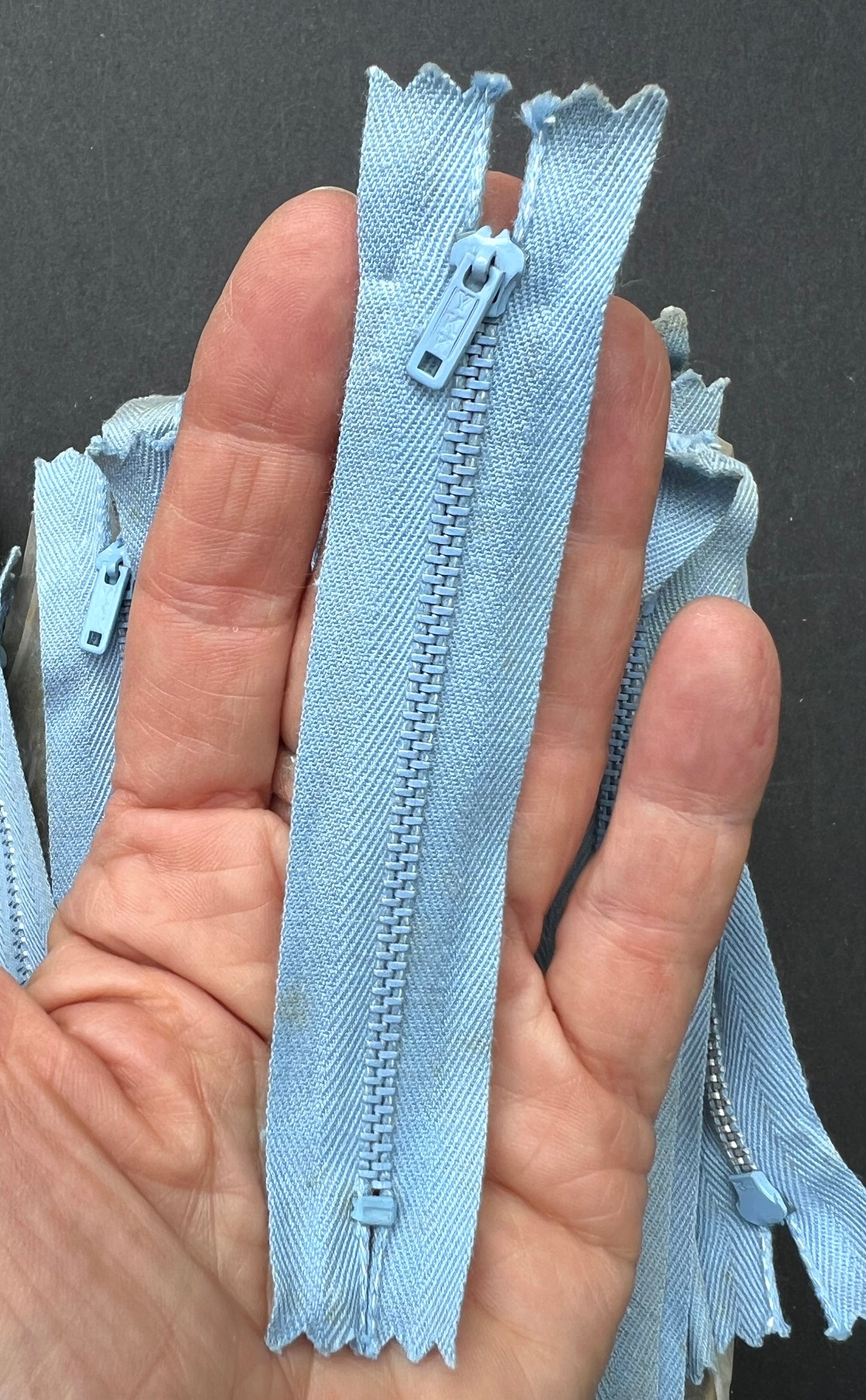 10 Dozen (120) Vintage 4" Sky Blue Metal Teeth Zips