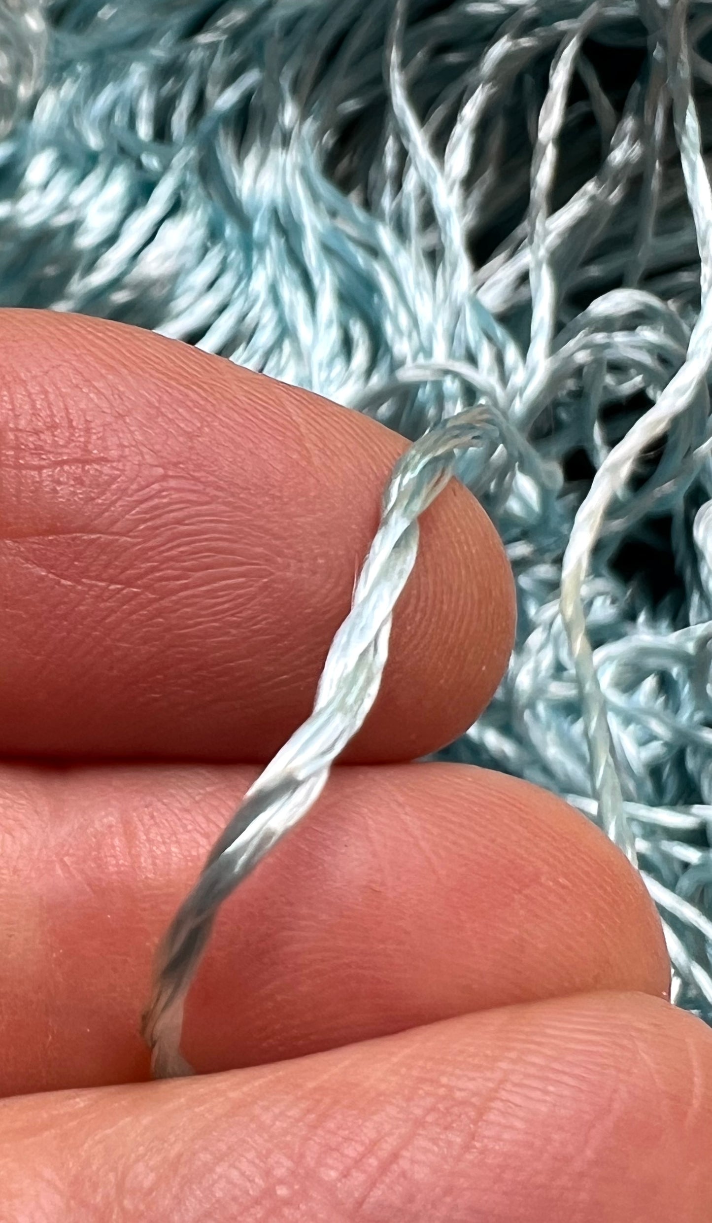 2 Skeins of Vintage Silvery Light + Darker Blue 1/2mm Silky Rayon Thread -with Some Discolouration.