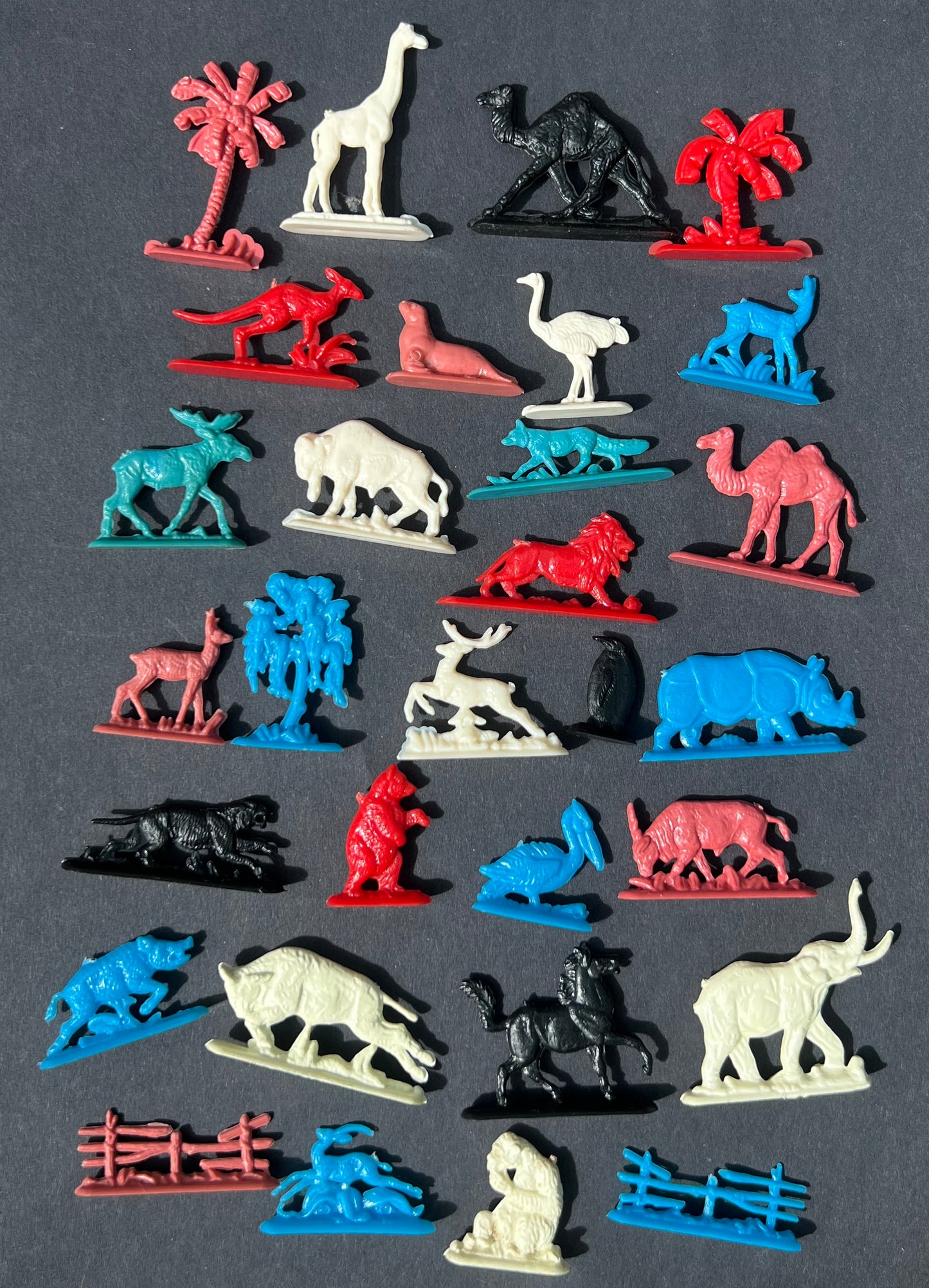 30 Wonderful Vintage 3cm Wild Animals, Trees + Fences...on Stands