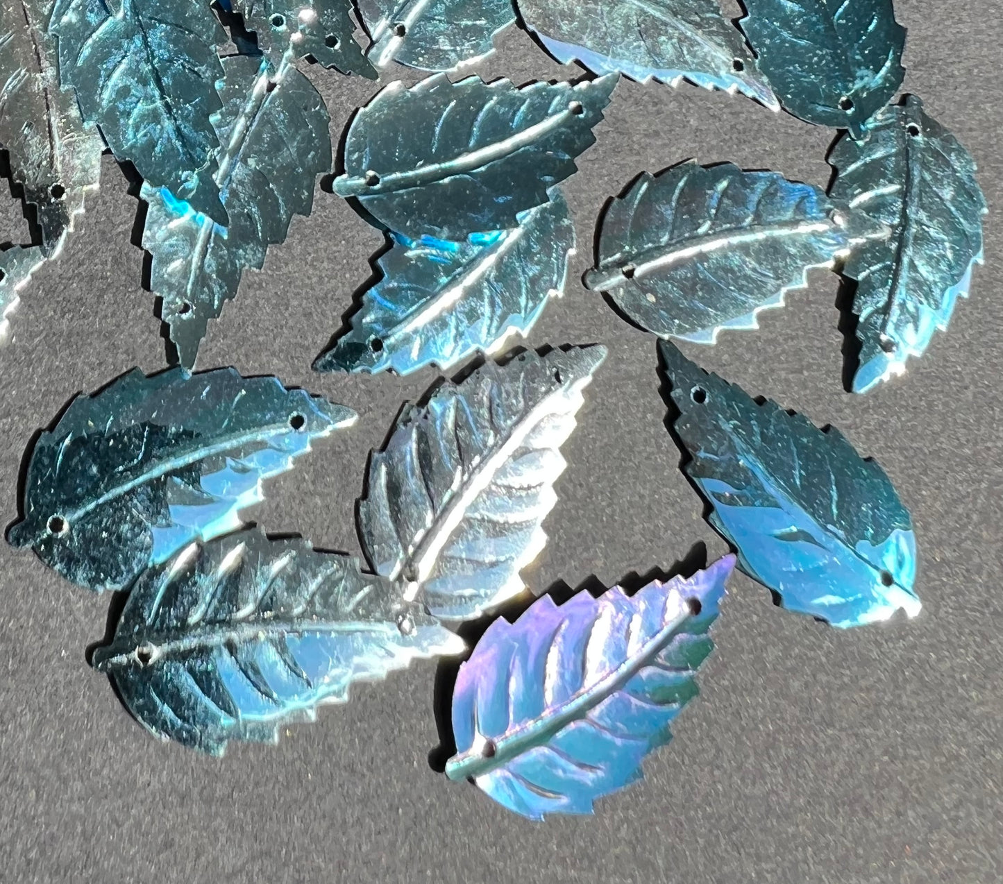 3 Dozen Vintage Shimmery Blue 2.5cm Leaf Sequins For Jewellery Making Etc