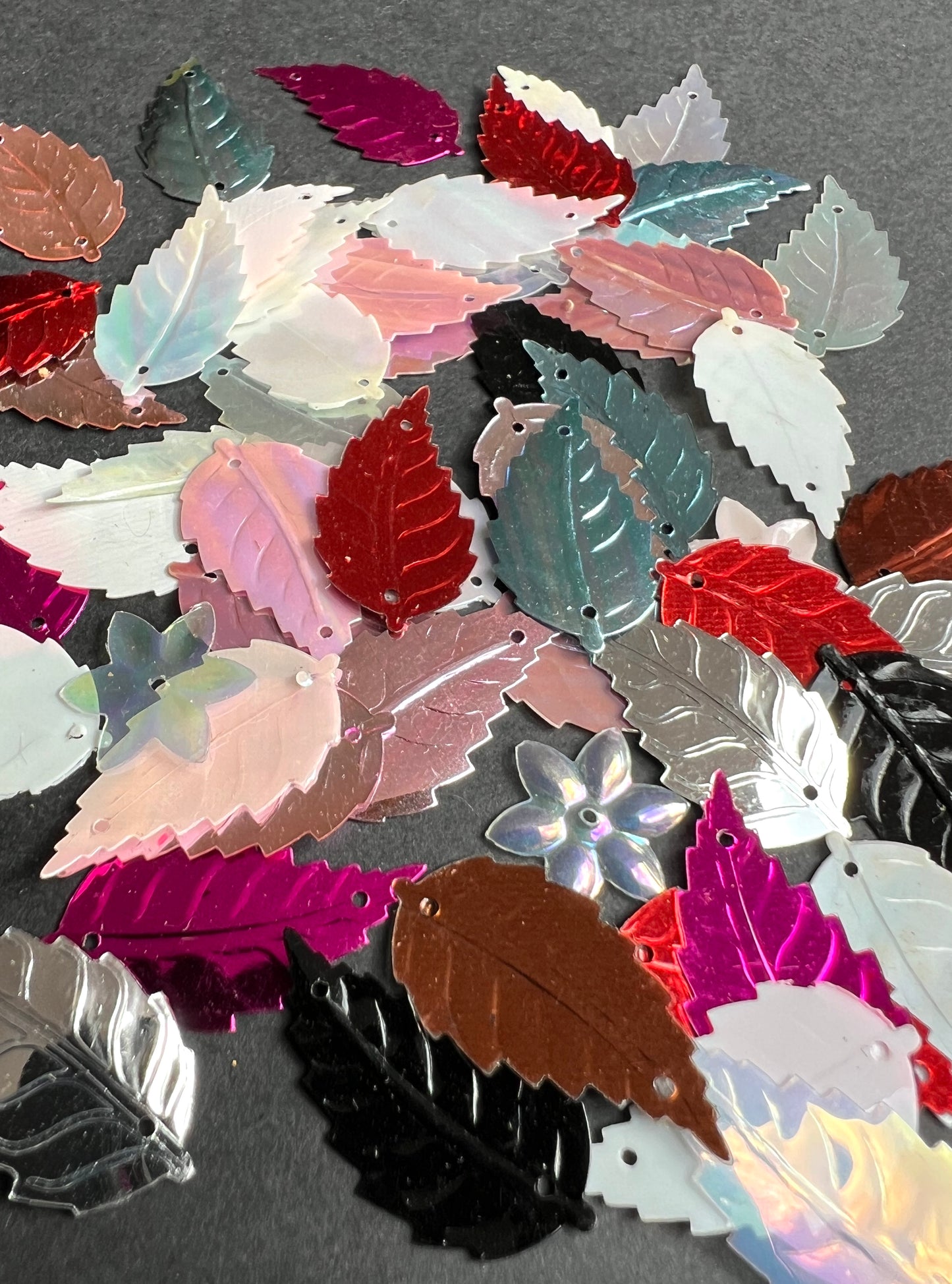 3 Dozen Mixed Colours 2.5cm Leaf Sequins For Jewellery Making Etc