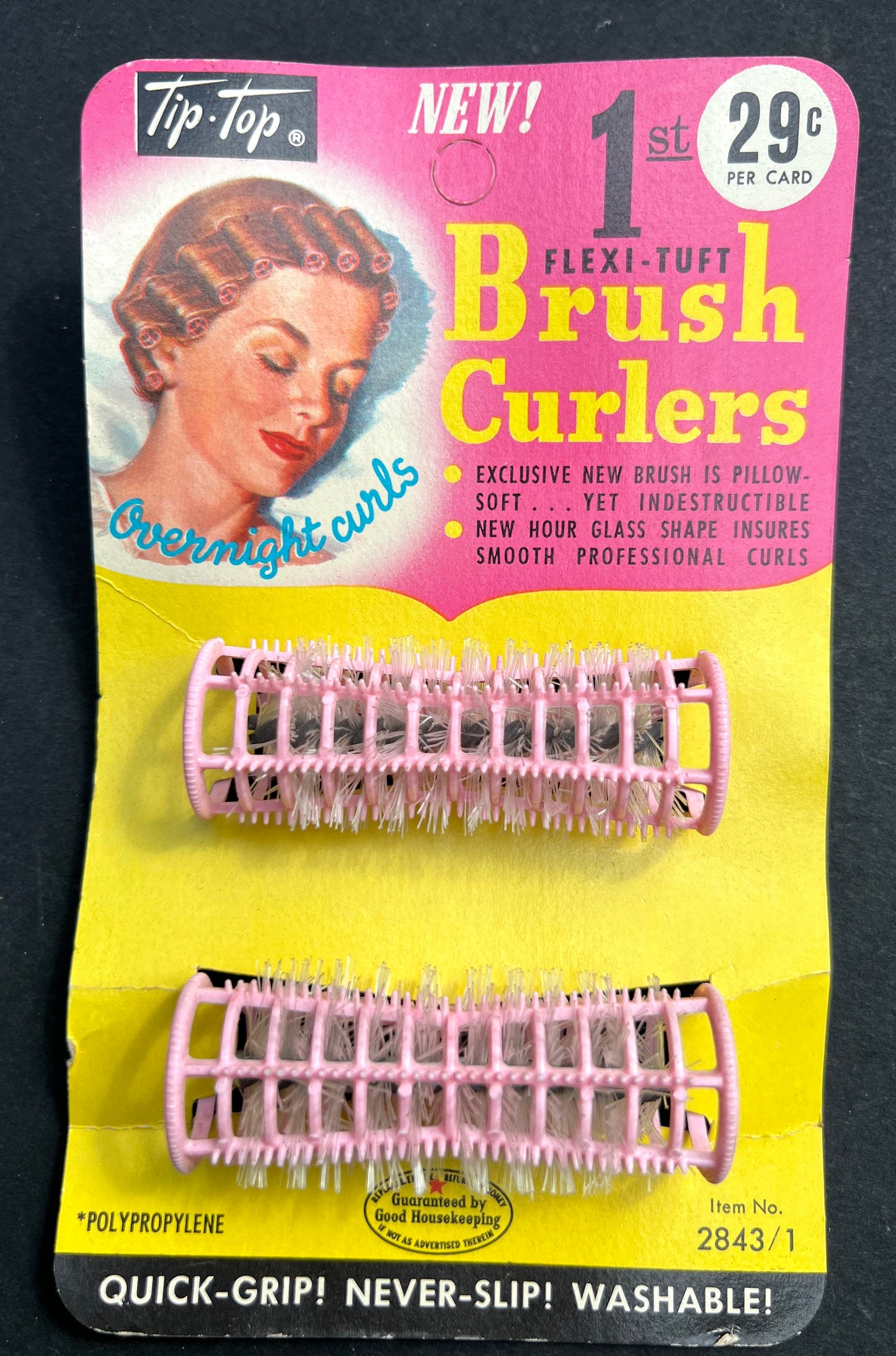 Lovely Vintage Display Card of NEW Tip Top Brush Curlers for Overnight Curls