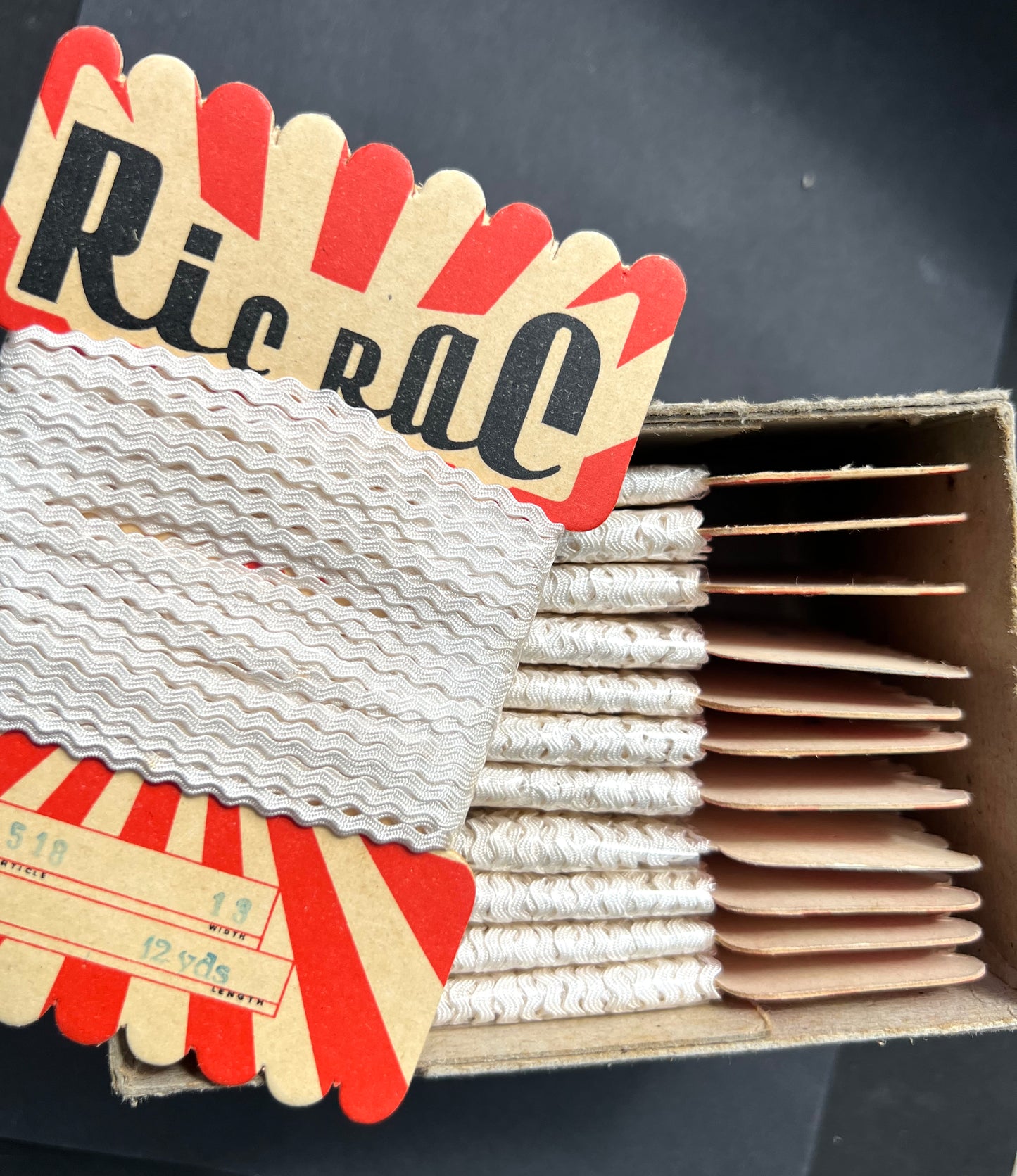 Wholesale box of 12 cards of Vintage 2mm RicRac Made in Czechoslovakia.