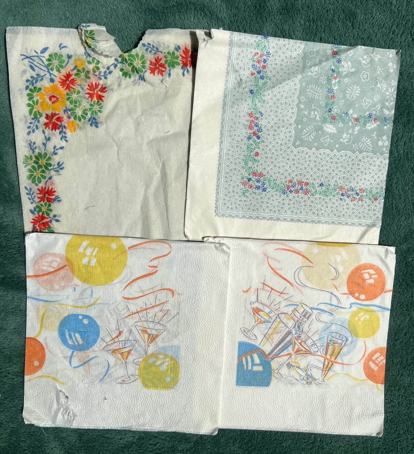 Assortment of Damaged Vintage Napkins - for Creative Endeavours.