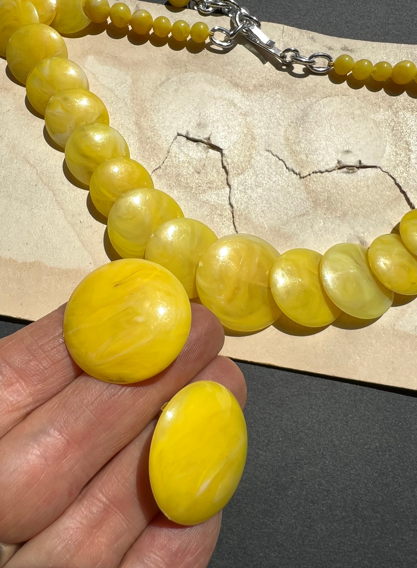 Sunny Vintage Lucite Yellow Overlapping Circles Necklace and Earrings