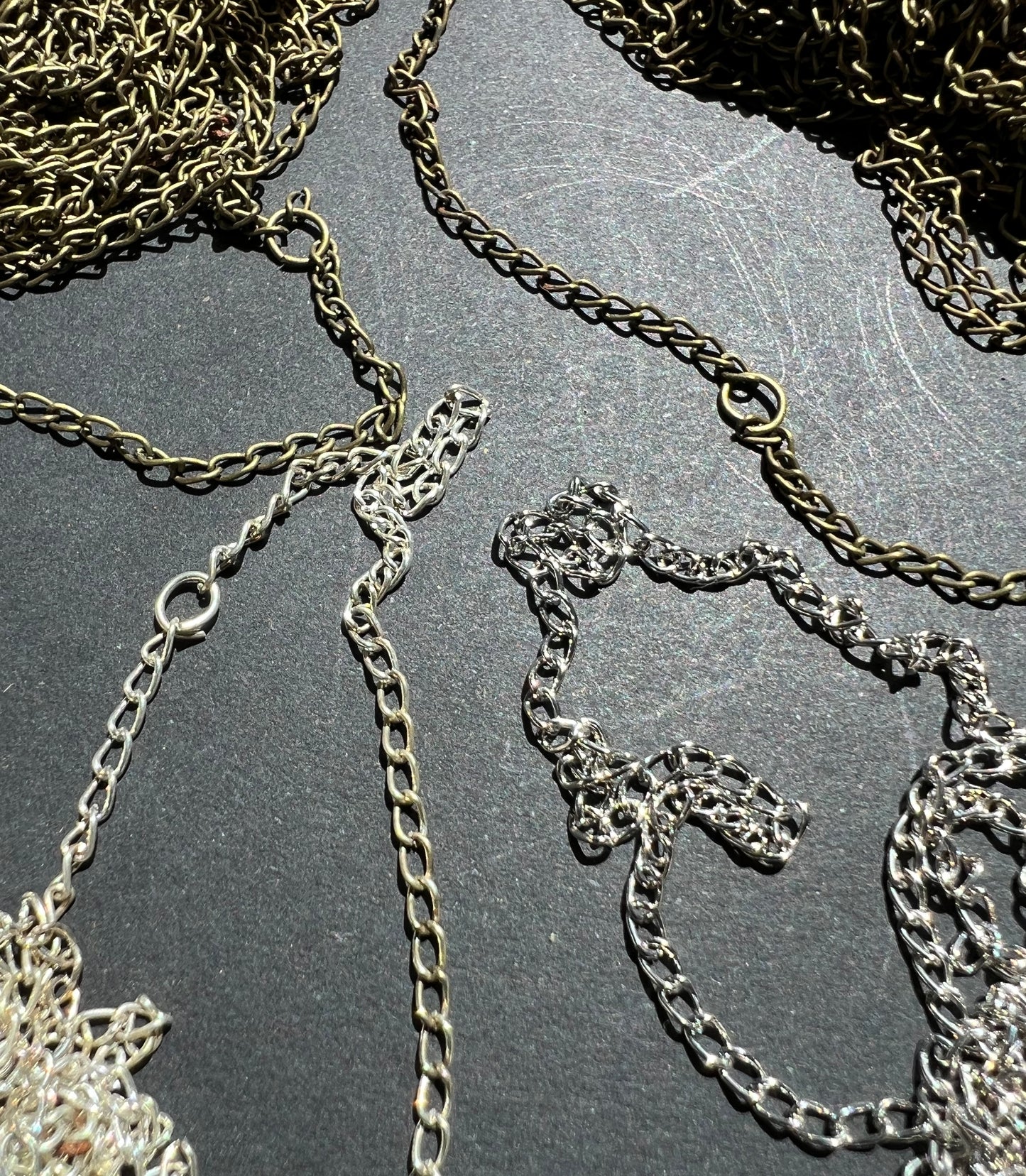 4 Bundles of Bronze and Silver Tone Chains for jewellery making