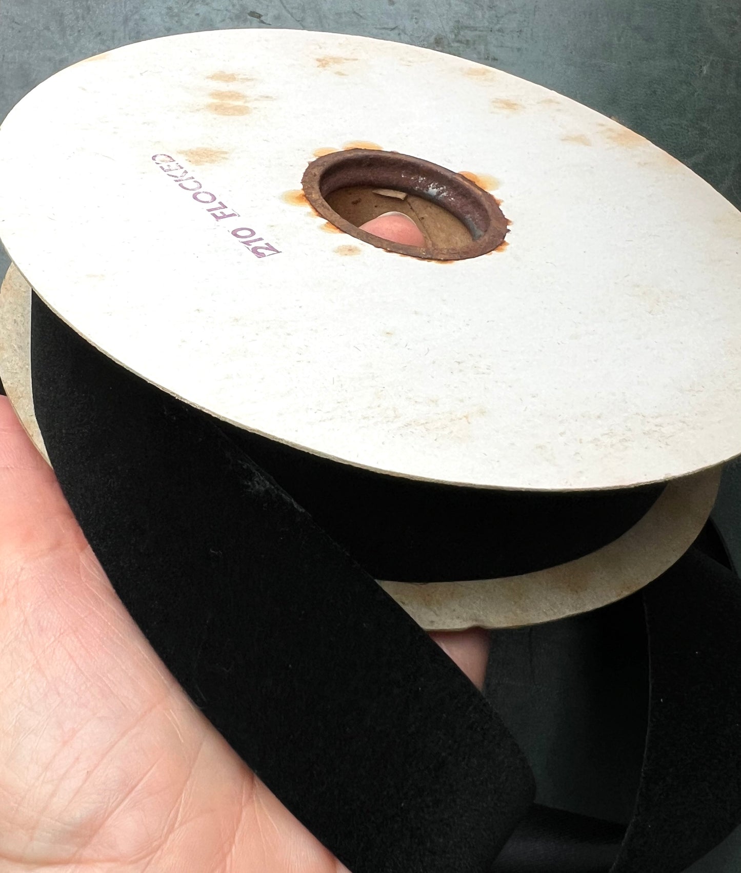 Roll of Vintage 3.5cm wide Flocked Black Tape - Probably 36 yds