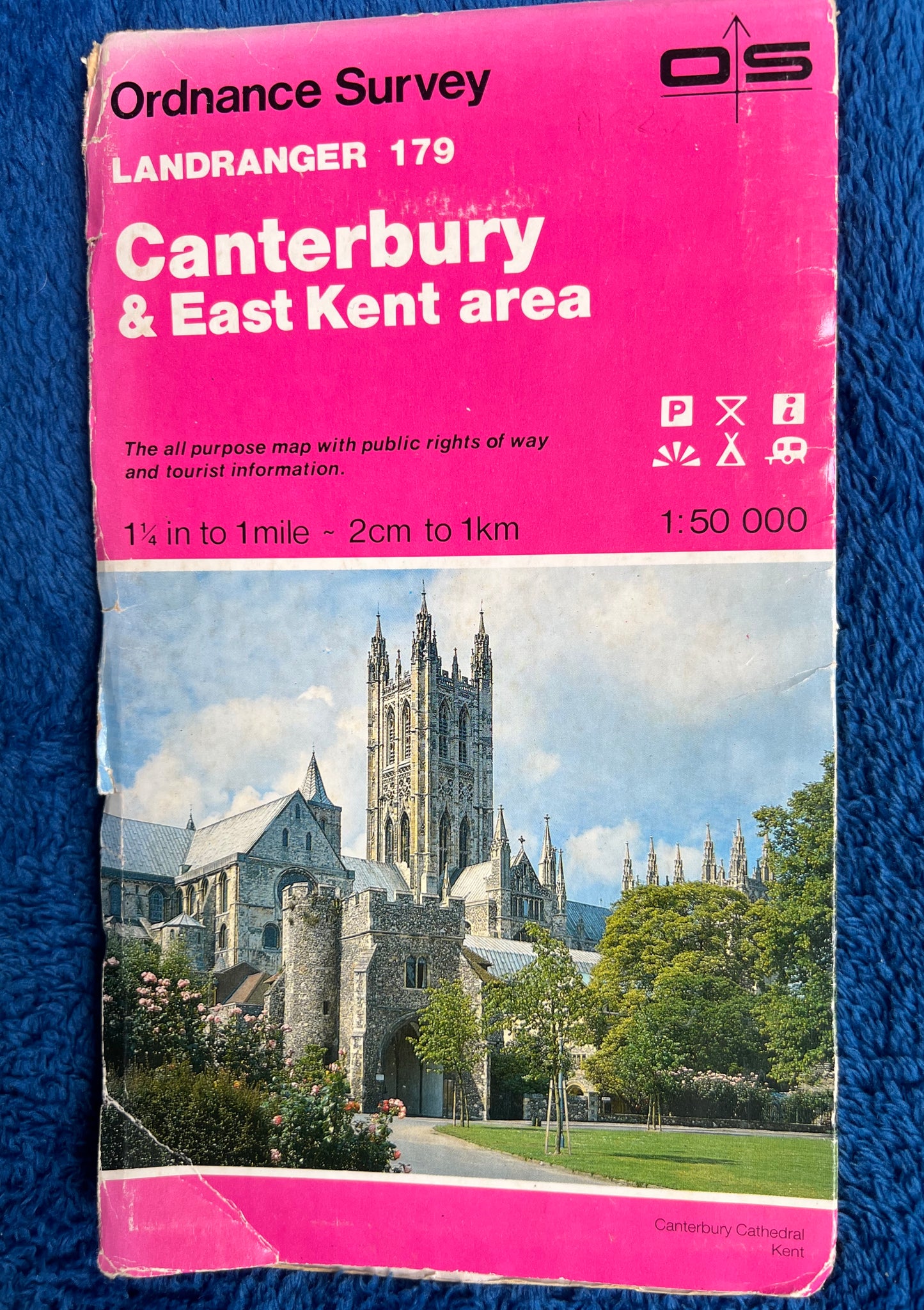 1970s - 90s Ordnance Survey Map of CANTERBURY + EAST KENT 1.25" to 1 Mile