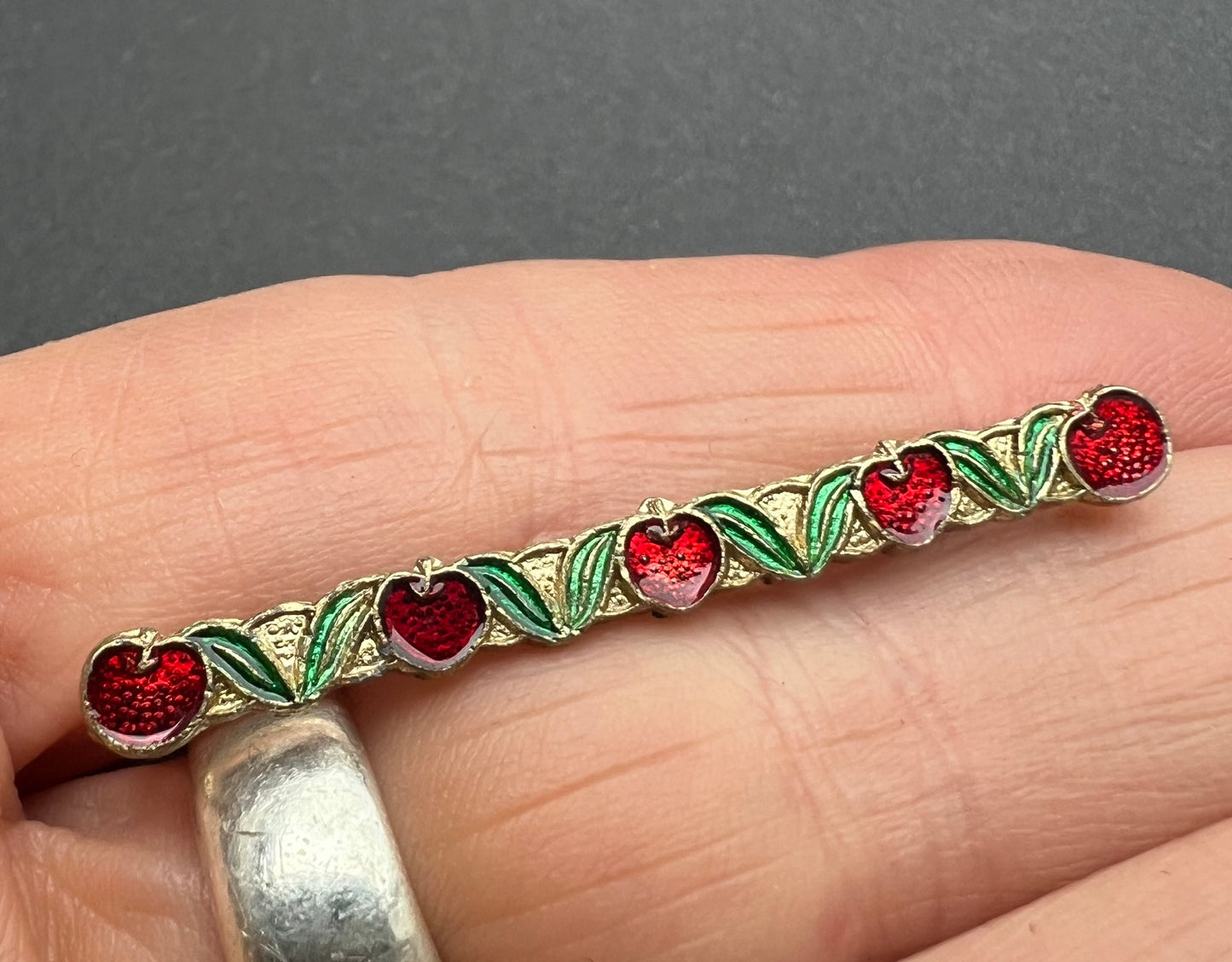 Delightful Vintage Enamel Cherries Hair Grip
