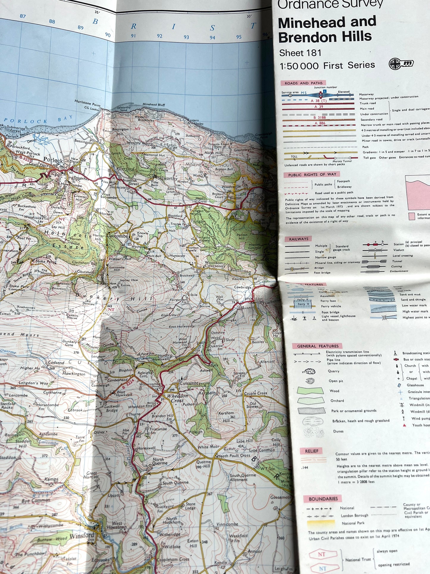 1970s + 80s Ordnance Survey Maps of MINEHEAD & BRENDON HILLS AREA 1.25" to 1 Mile