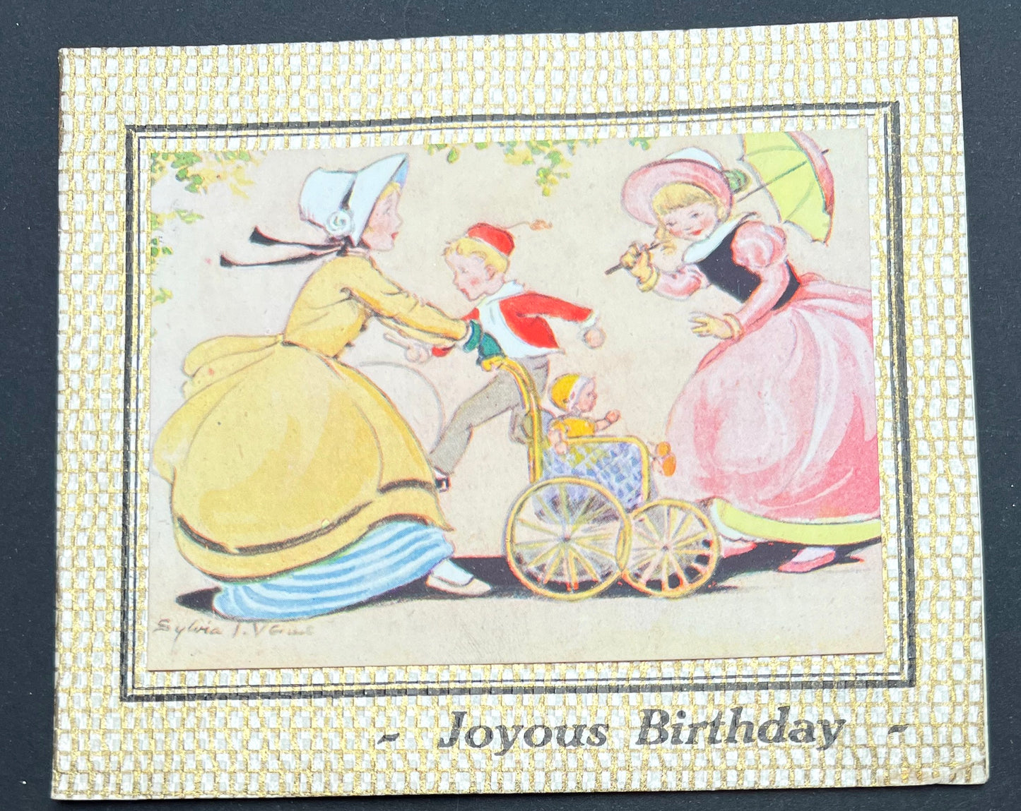 Greeting the Baby on 1940s Birthday Card