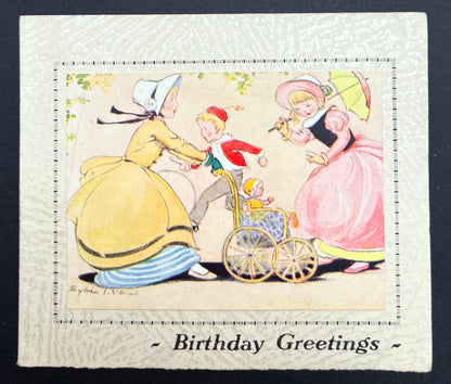 Greeting the Baby on 1940s Birthday Card