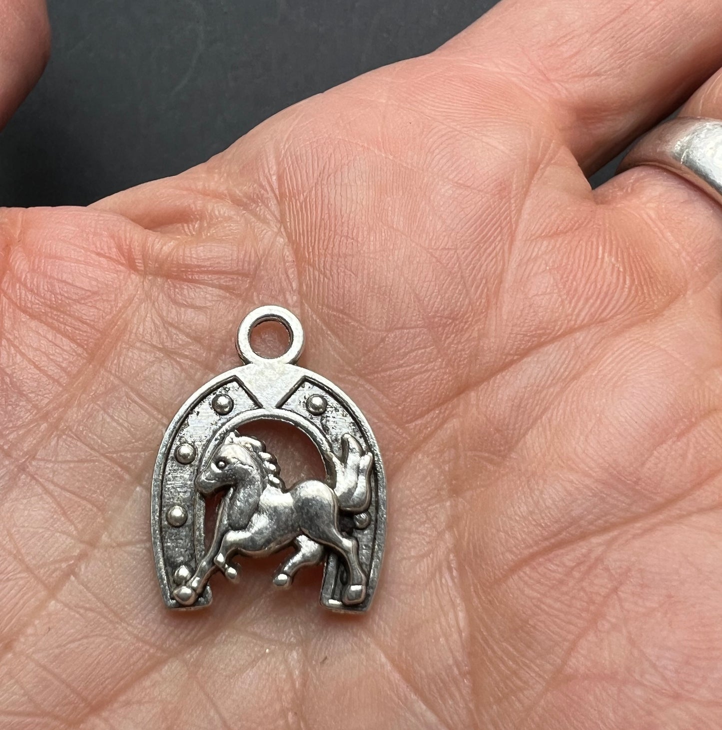 2cm tall Horse inside Horseshoe Charm/Pendant