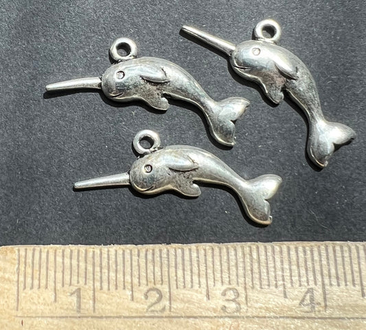 3 Jaunty Narwhal  Charms - 2.8cm long.