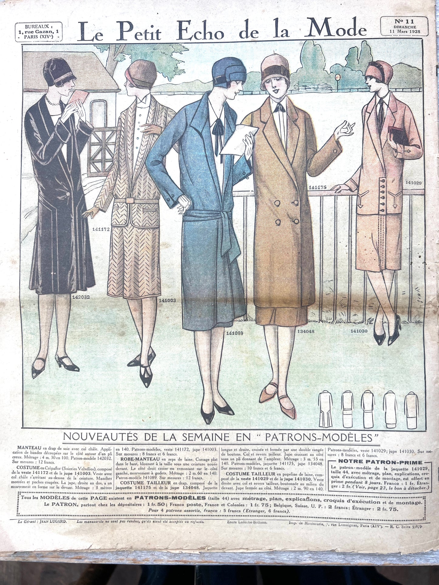 1920s Fashion + Crafts in 11th March 1928 French Womens Paper Le Petit Echo de la Mode