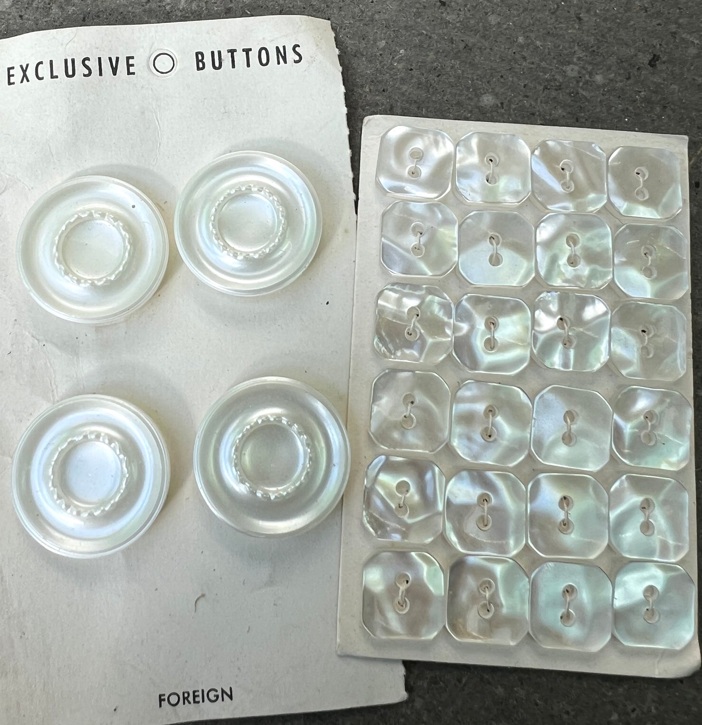 9 Sheets of Vintage Glass and Lucite White and Cream Buttons (N)