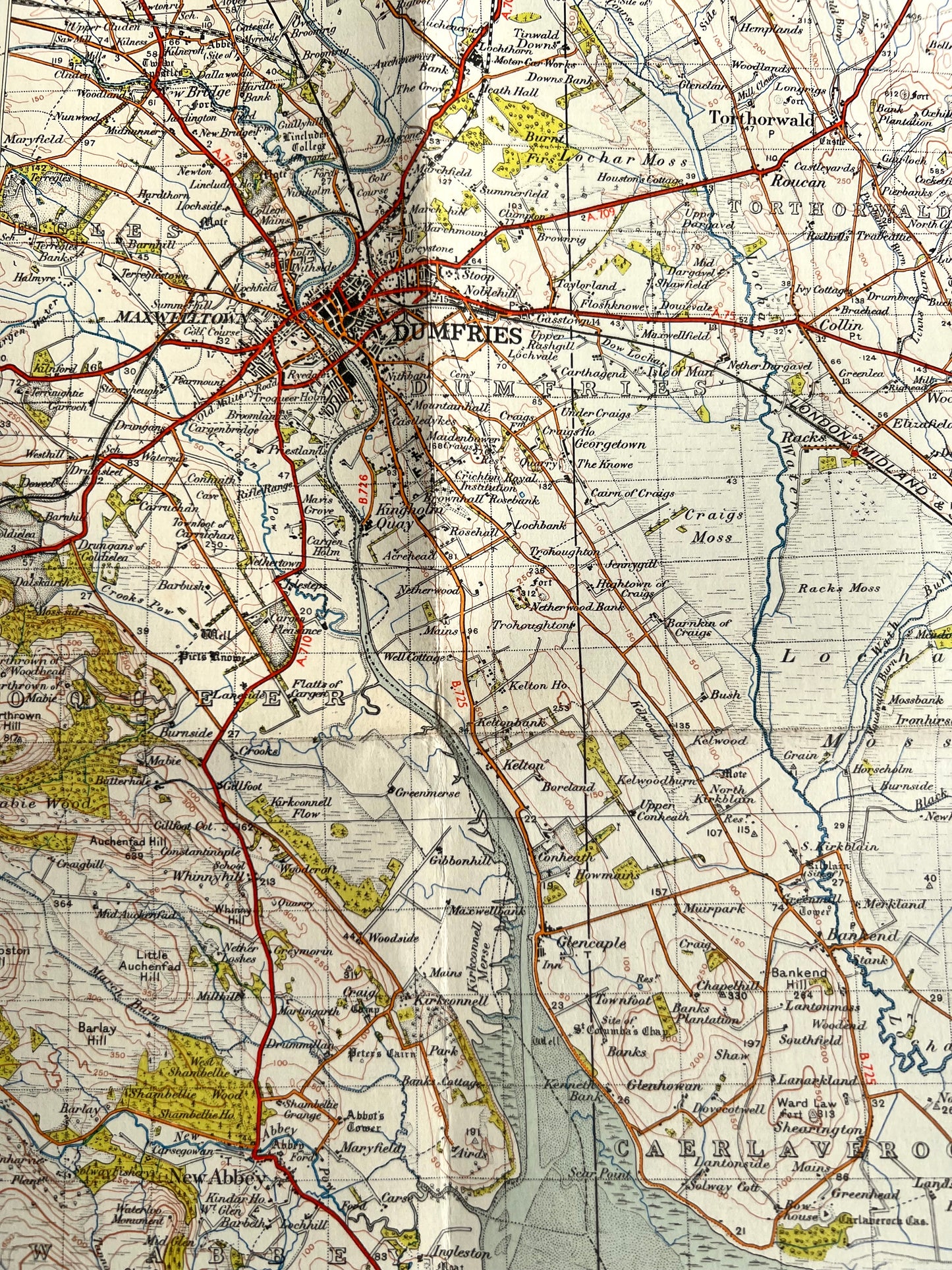 1940s One Inch ORDNANCE SURVEY Map of Dumfries and Area Sheet 75