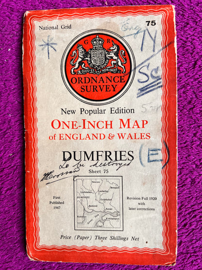 1940s One Inch ORDNANCE SURVEY Map of Dumfries and Area Sheet 75