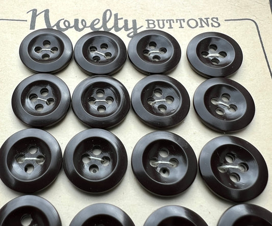 1940s Simple Black Buttons - 24 x 1cm or 1.3cm