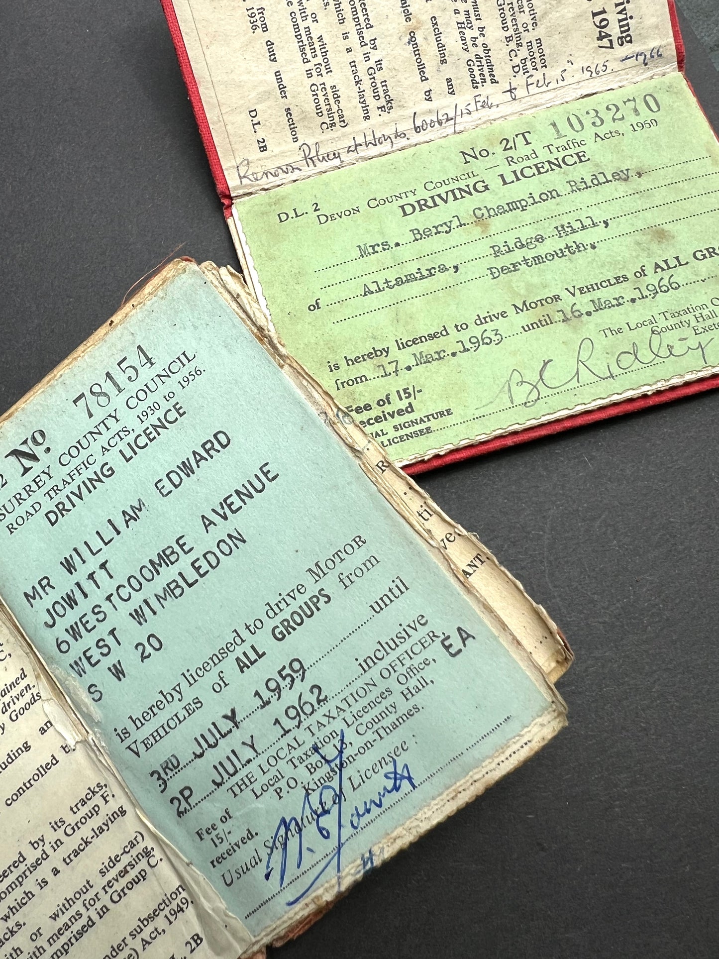 2 Early 1960s Tiny Little Driving Licenses