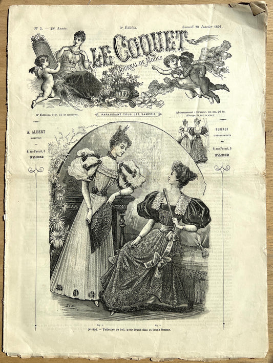 January 1894 French Fashion Paper Le Coquet Journal De Modes Incl. Colour Fashion Illustration Insert