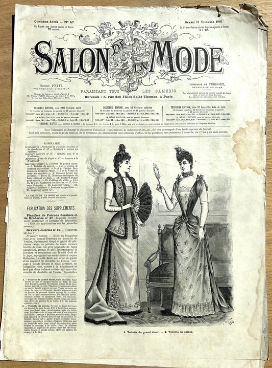 Complicated Hairstyles and Crafts in November 1890 French Fashion Paper Salon De La Mode