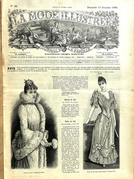 Winter 1890 Fashions in French Fashion Paper La Mode Illustree Journal de La Famille