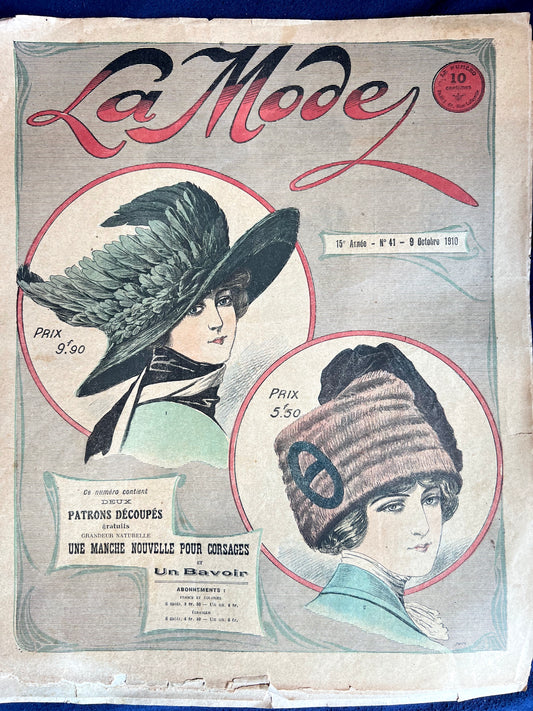 Fantastic Hats from over 100 years ago - October 1910 French Fashion Paper La Mode
