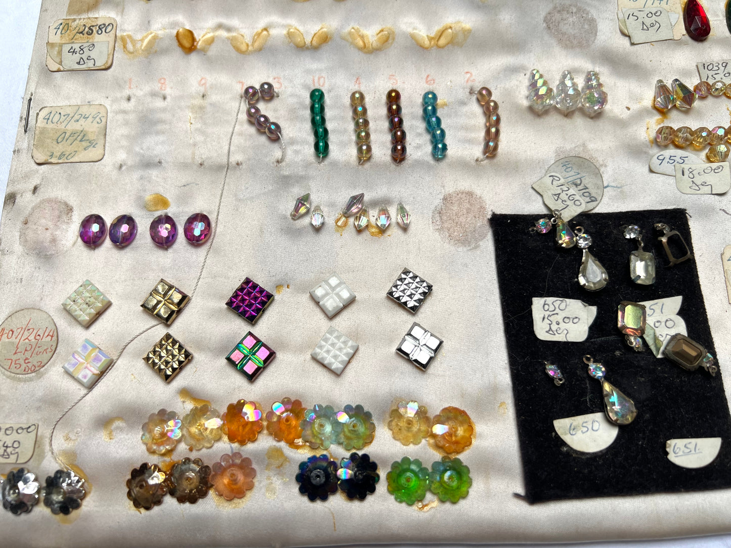Vintage Sample Sheet of Flatback Glass Crystals and Plastic Beads . (2)