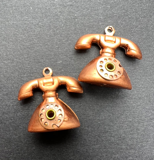 Vintage 1940s Telephone Charms with Moving Dials - 2cm wide and tall