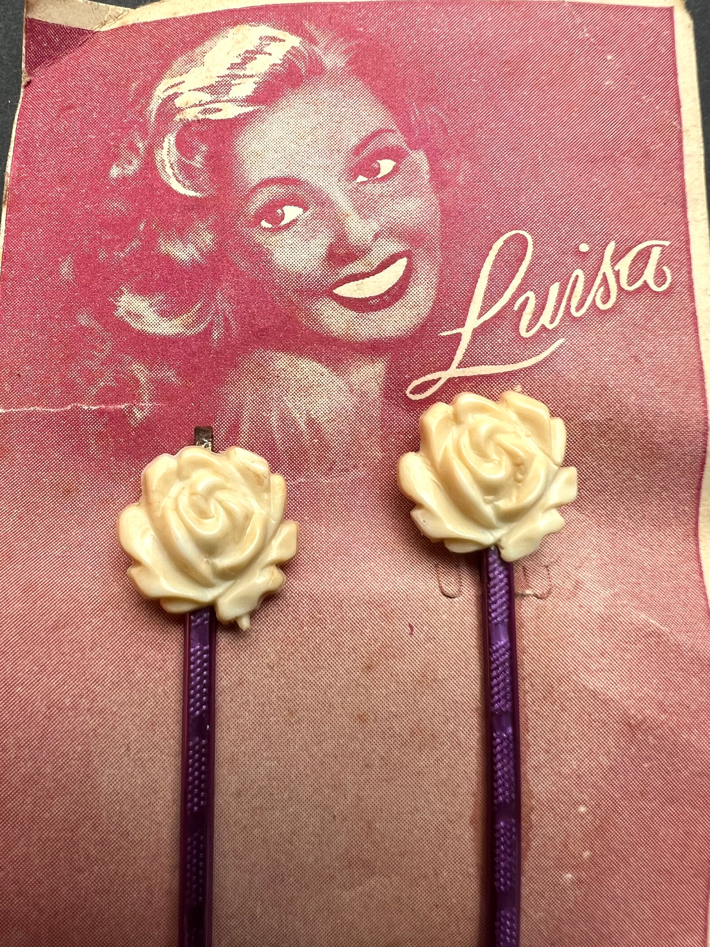 1940s LUISA Celluloid Flower Hairslides - Made in Germany