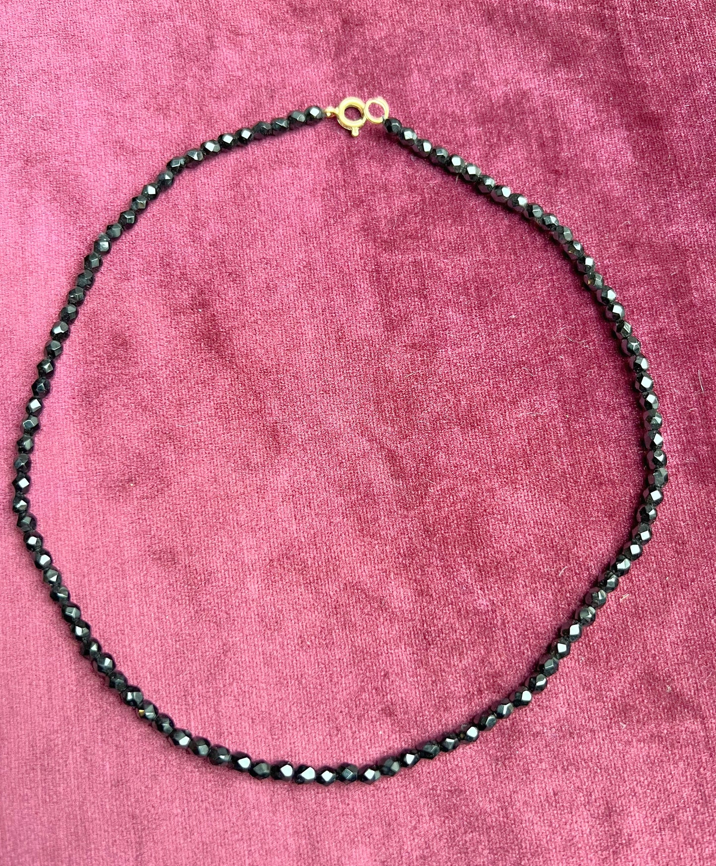 Tiny and Sparkly 1920s Jet Black Glass Necklace - 15.5"/40cm