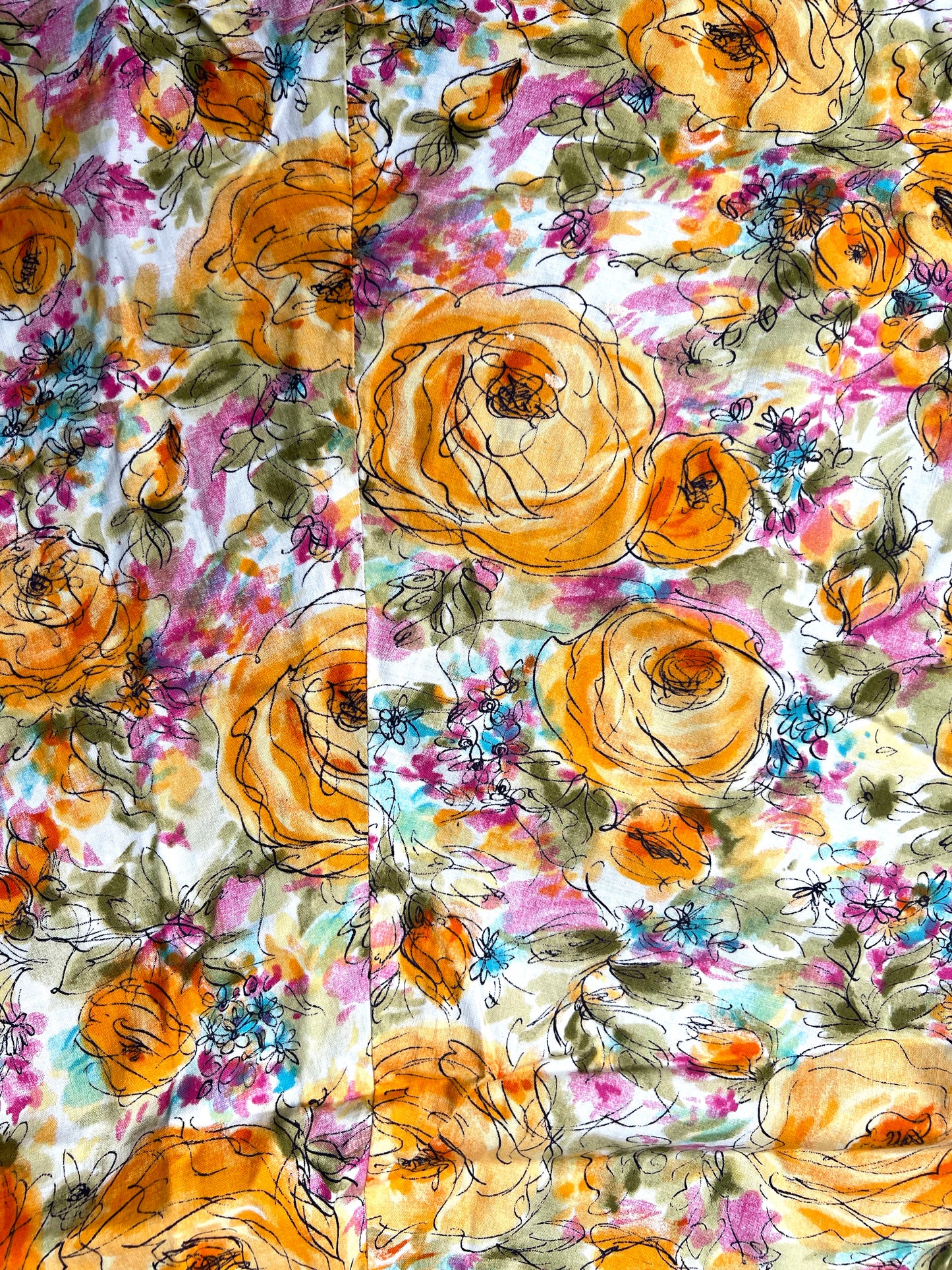 32" wide and 26" long Vintage cotton Floral Fabric