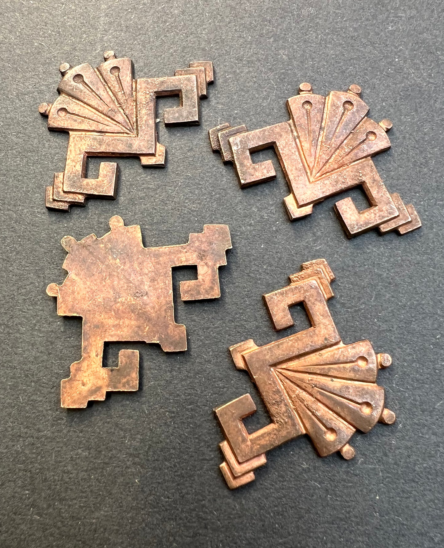 4 Very Deco 1920s French Decorative Brass Stampings