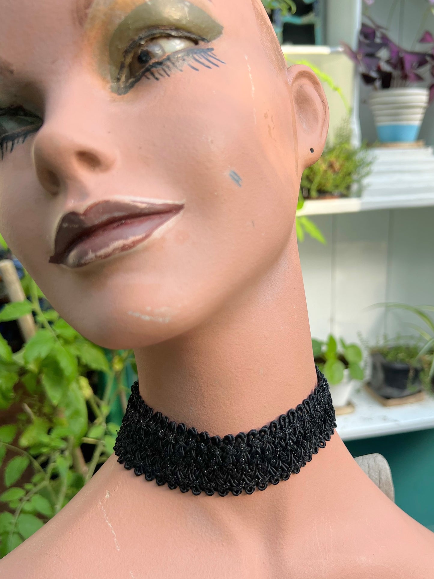 1980s Sparkly Black Woven Choker