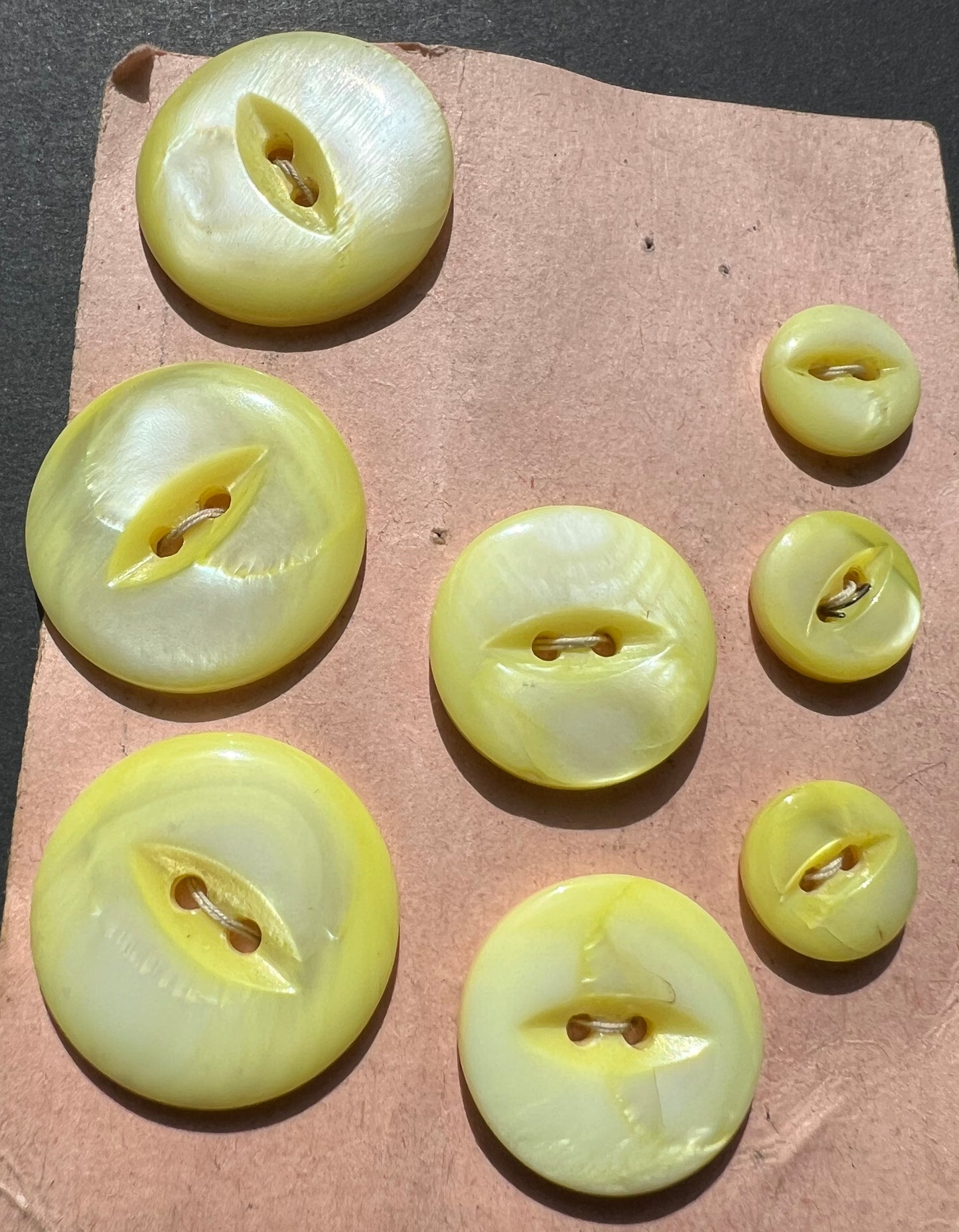 8 Vintage Hand Cut Yellow Dyed Mother of Pearl Buttons