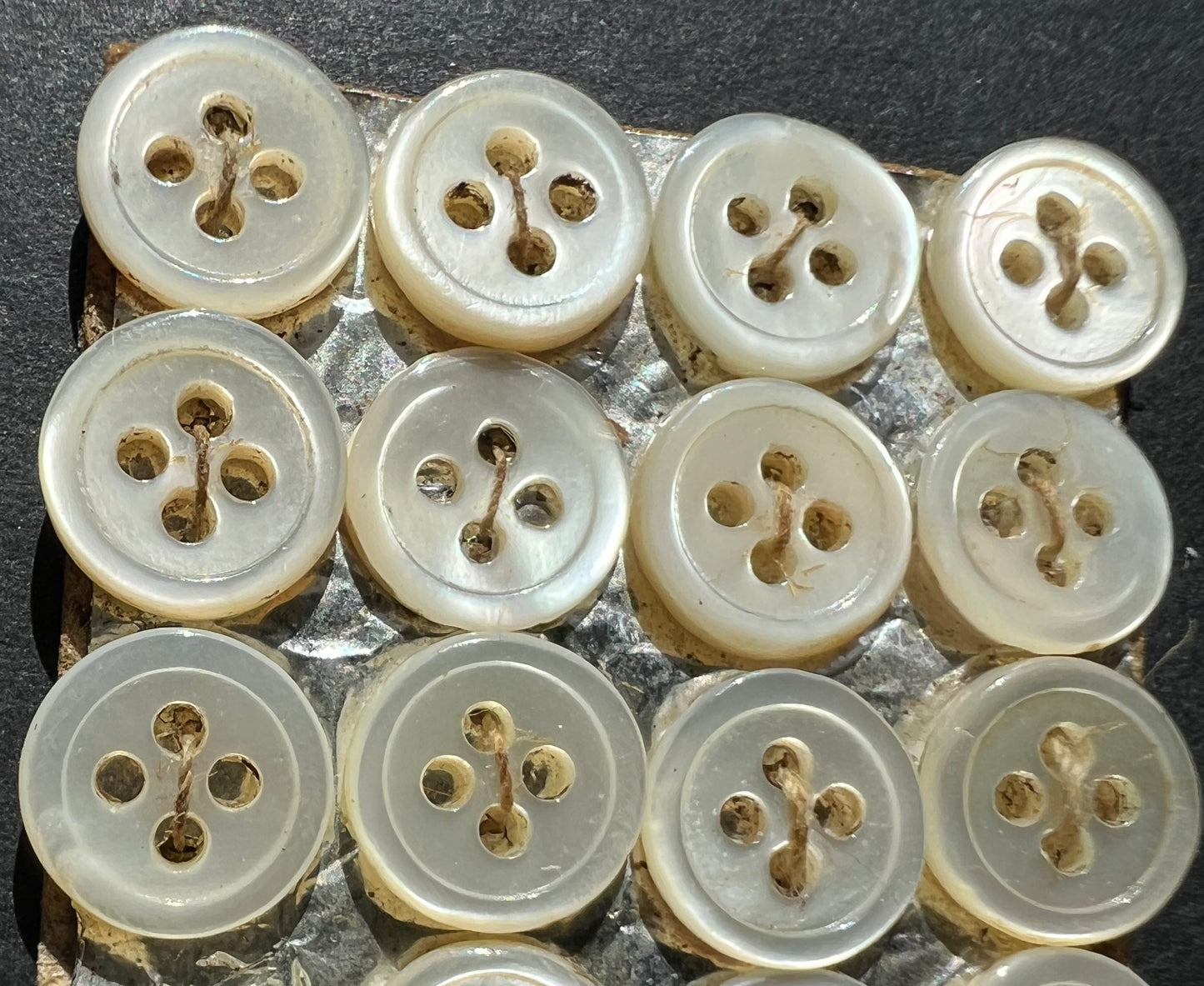 17 Tiny 7mm Vintage Hand Cut Shimmery Mother of Pearl Buttons