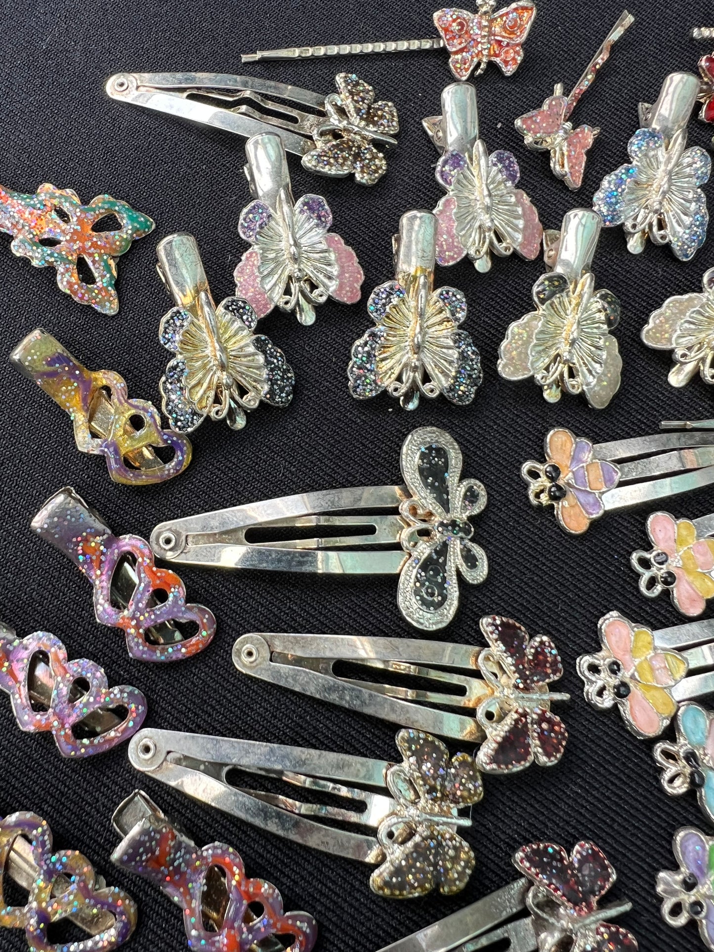 Job Lot of 50 Vintage Glittery Butterfly etc Hair Clips