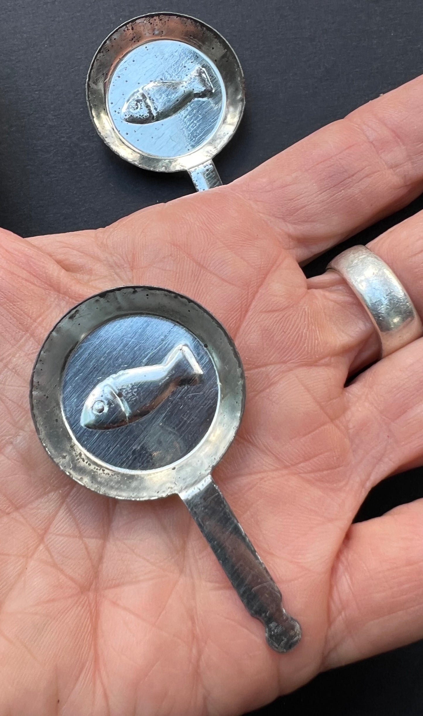 2 Vintage Tin Fish Frying Pans. Obviously.