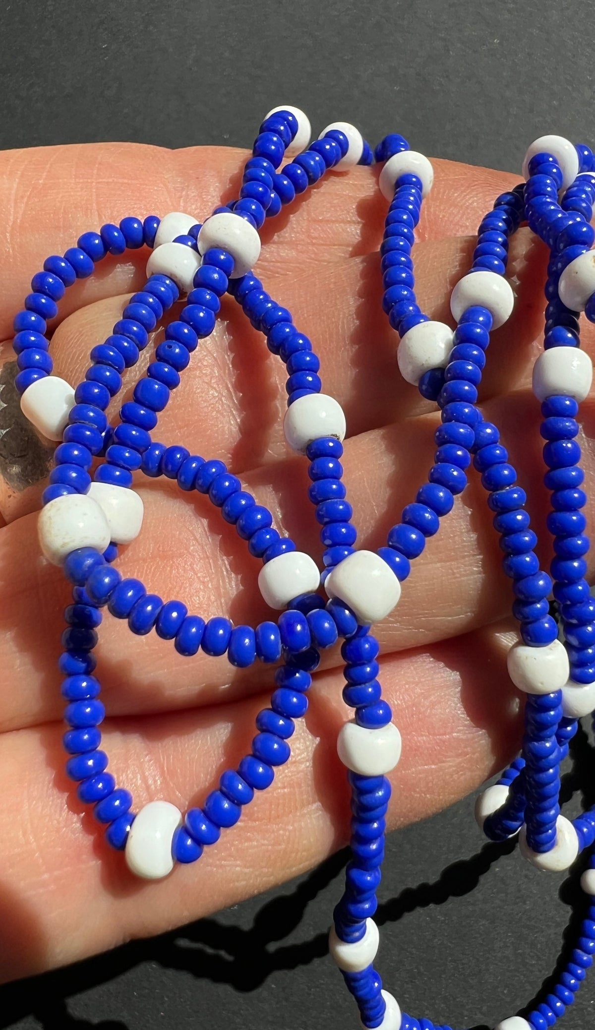 Vintage Blue and White Glass Bead Necklace.