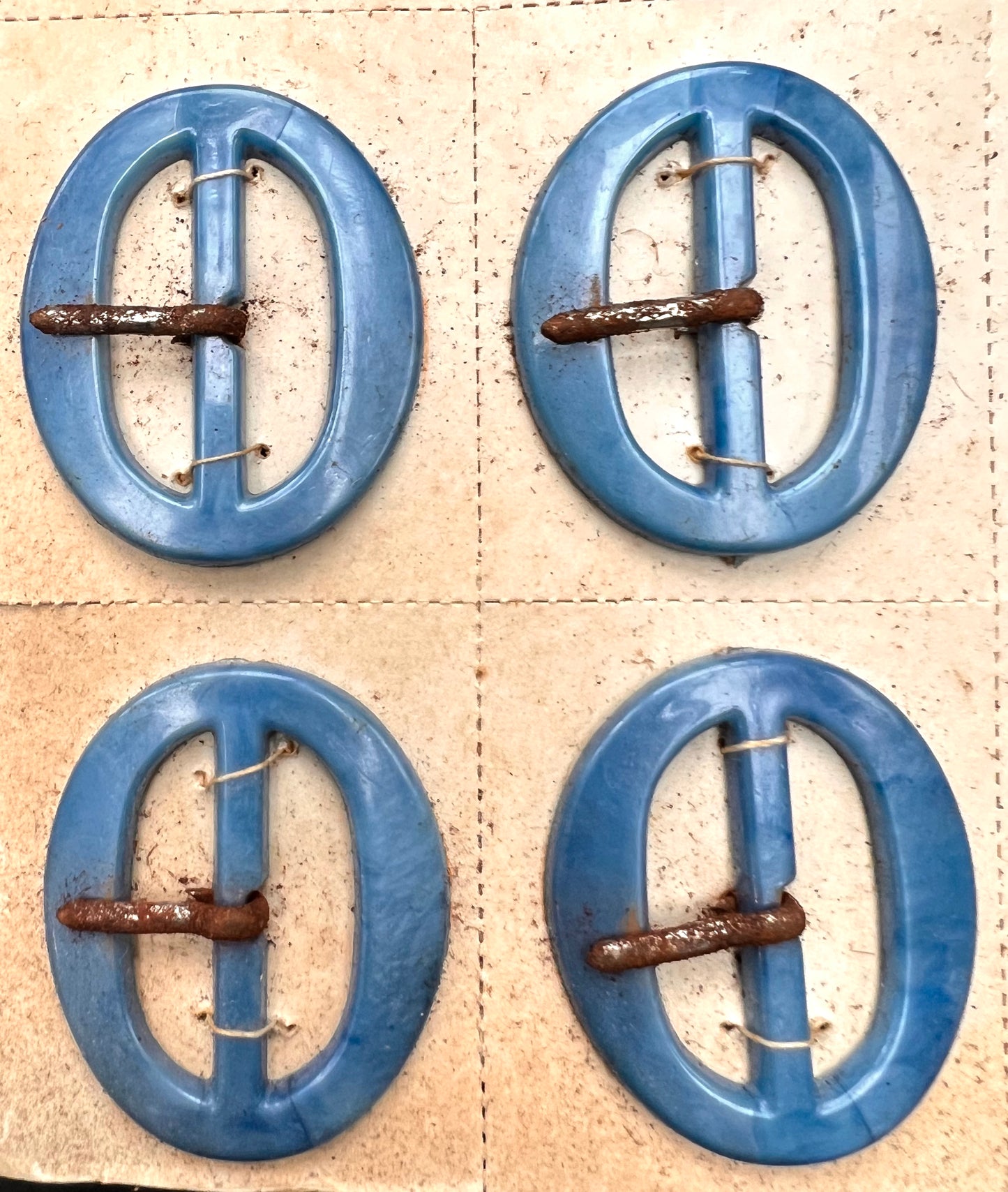 Sheet of 12 vintage 4cm tall Mid Century Petrol Blue Buckles