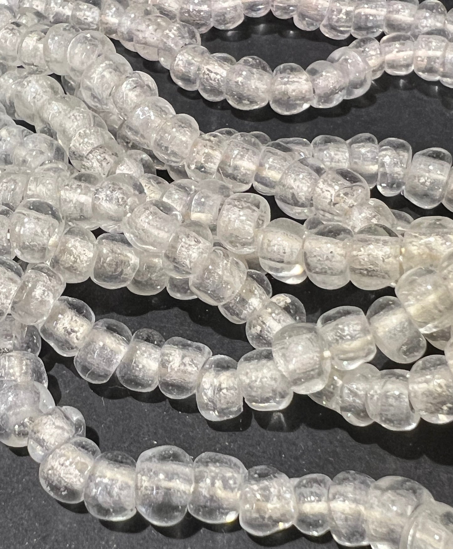 1.25kg of Vintage Strings of 3mm Hand Blown Clear Glass Beads (Some Broken Strings )