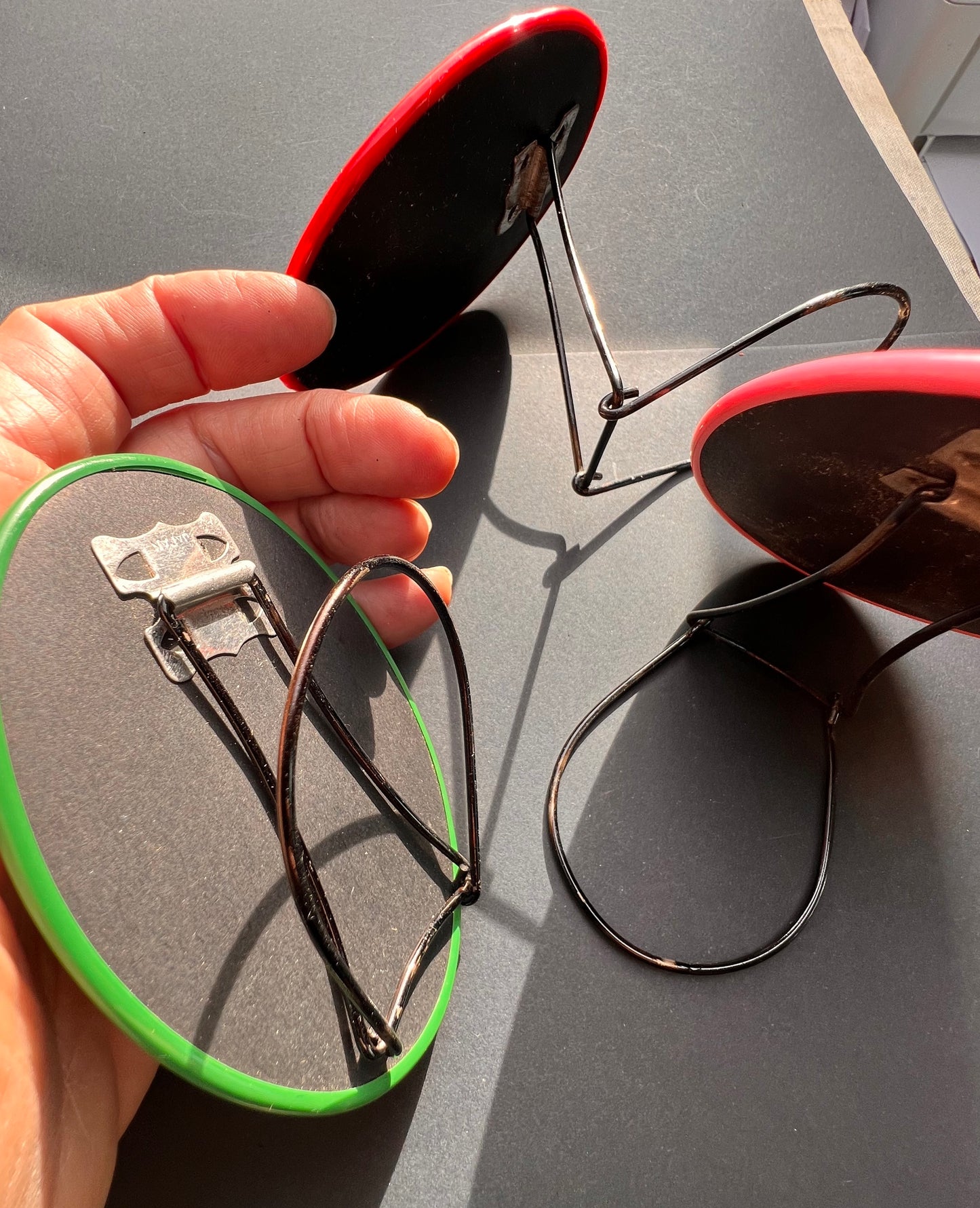 Little 1940s Oval Travel Mirrors with Adjustable Fold Up Stands