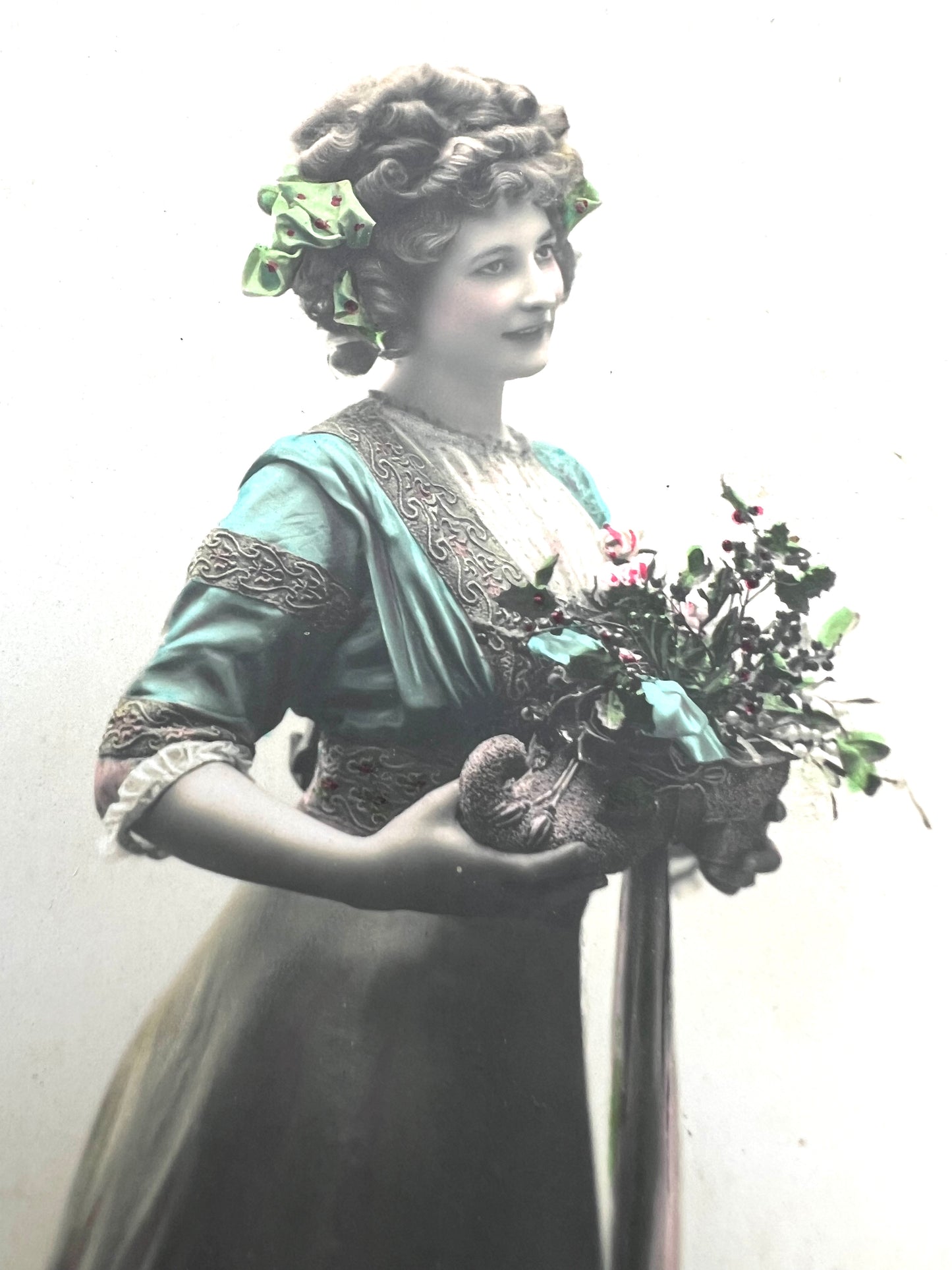 1900s Joyeux Noel Christmas Postcard Happy Young Woman With Her Christmas Clog