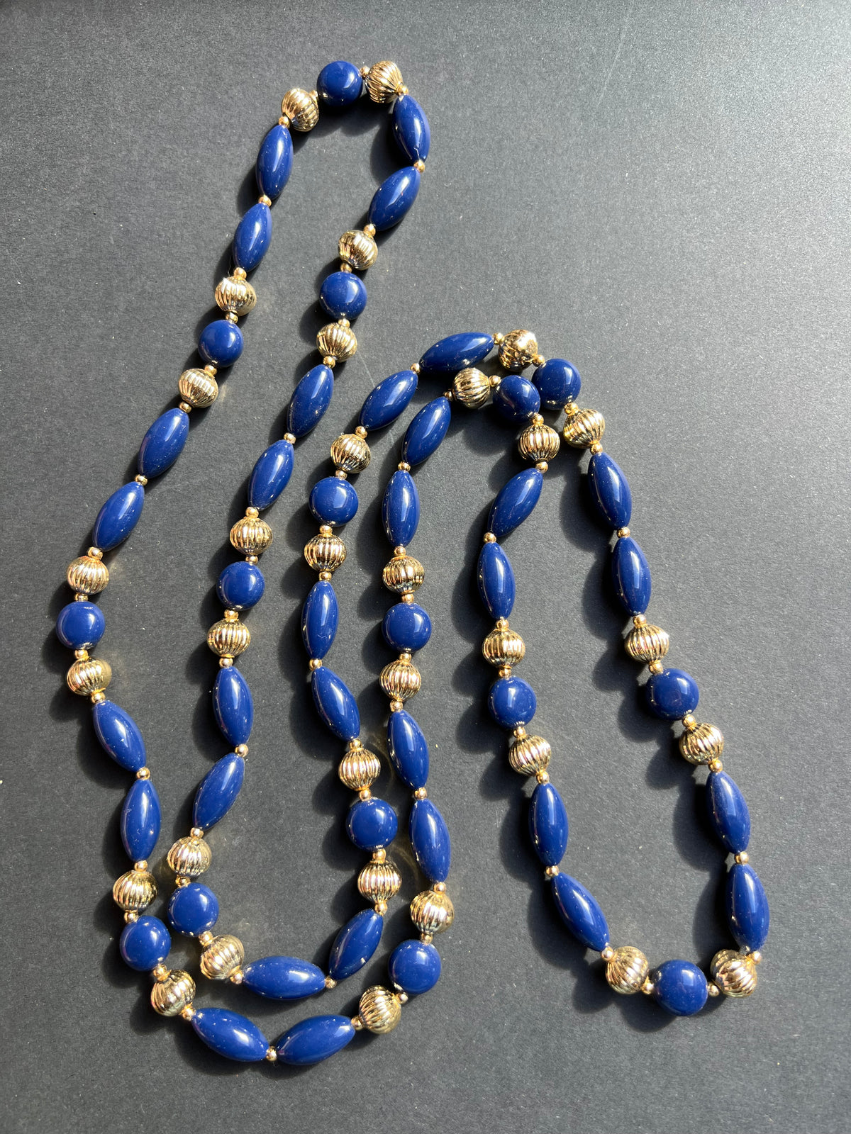 Long Royal Blue and Gold Vintage Lucite Beads