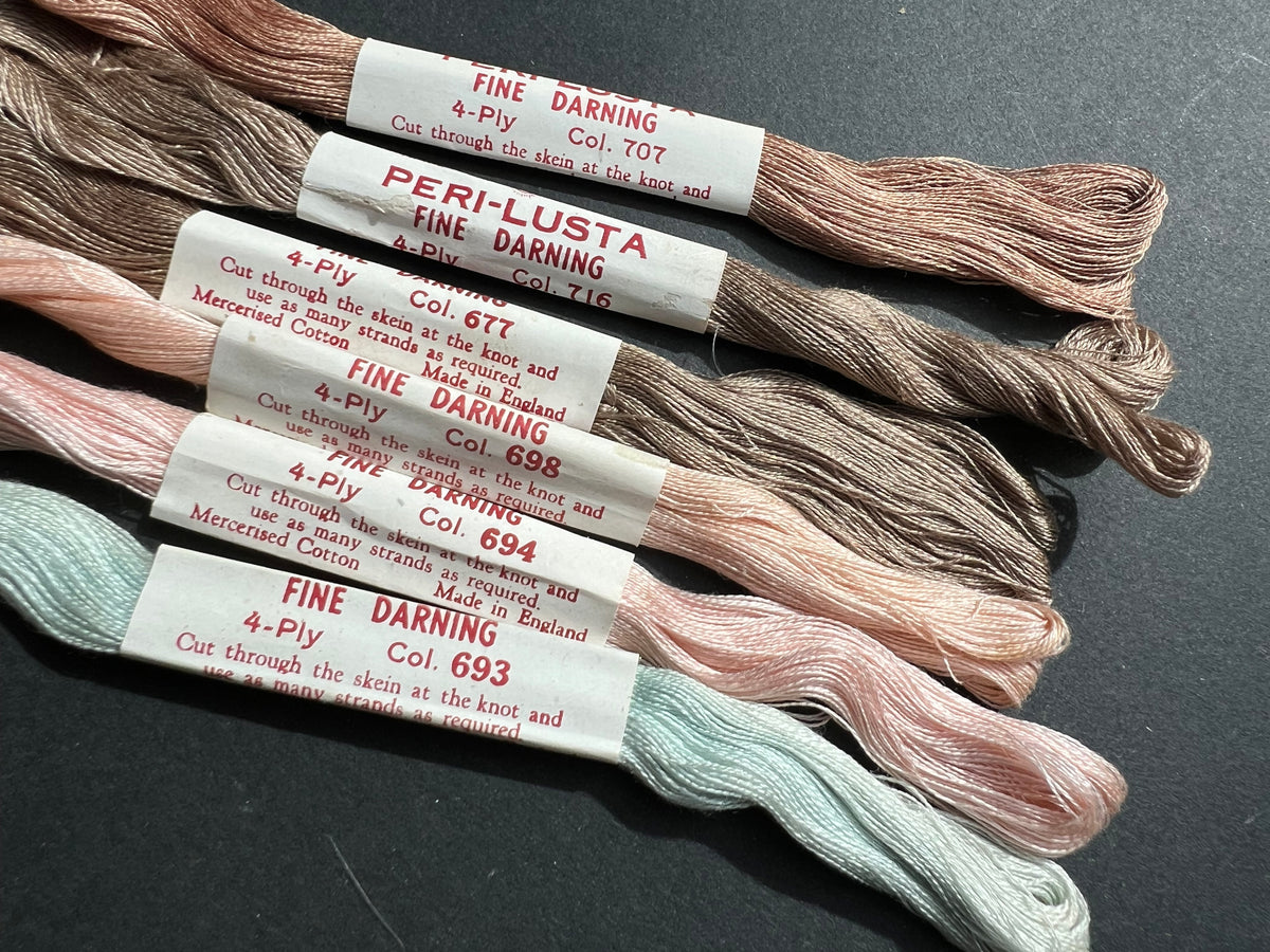 6 Different Colours of Vintage PERI-LUSTA FINE DARNING Thread