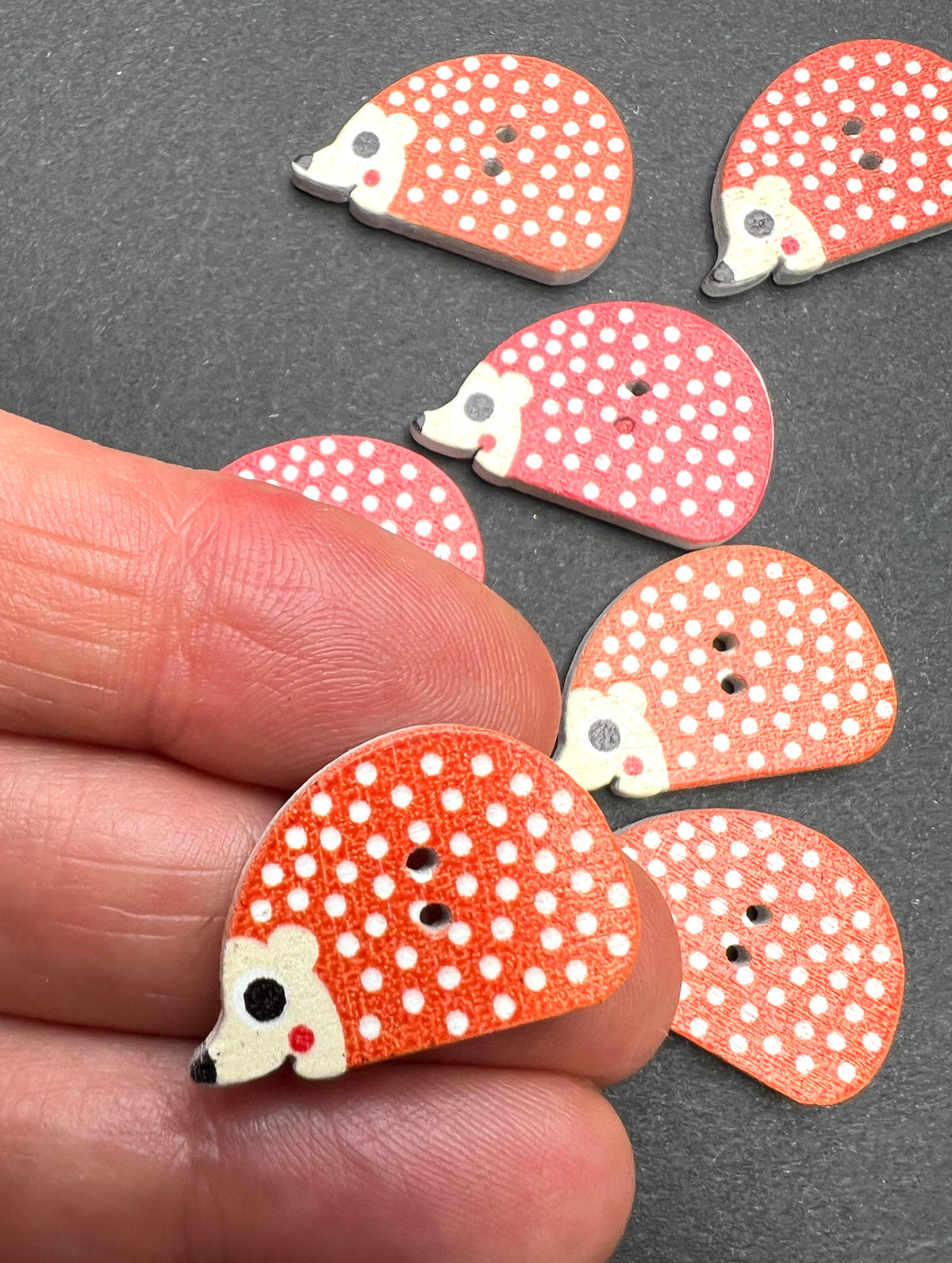 7 Wooden Hedgehog Buttons 2.5cm x 1.6cm